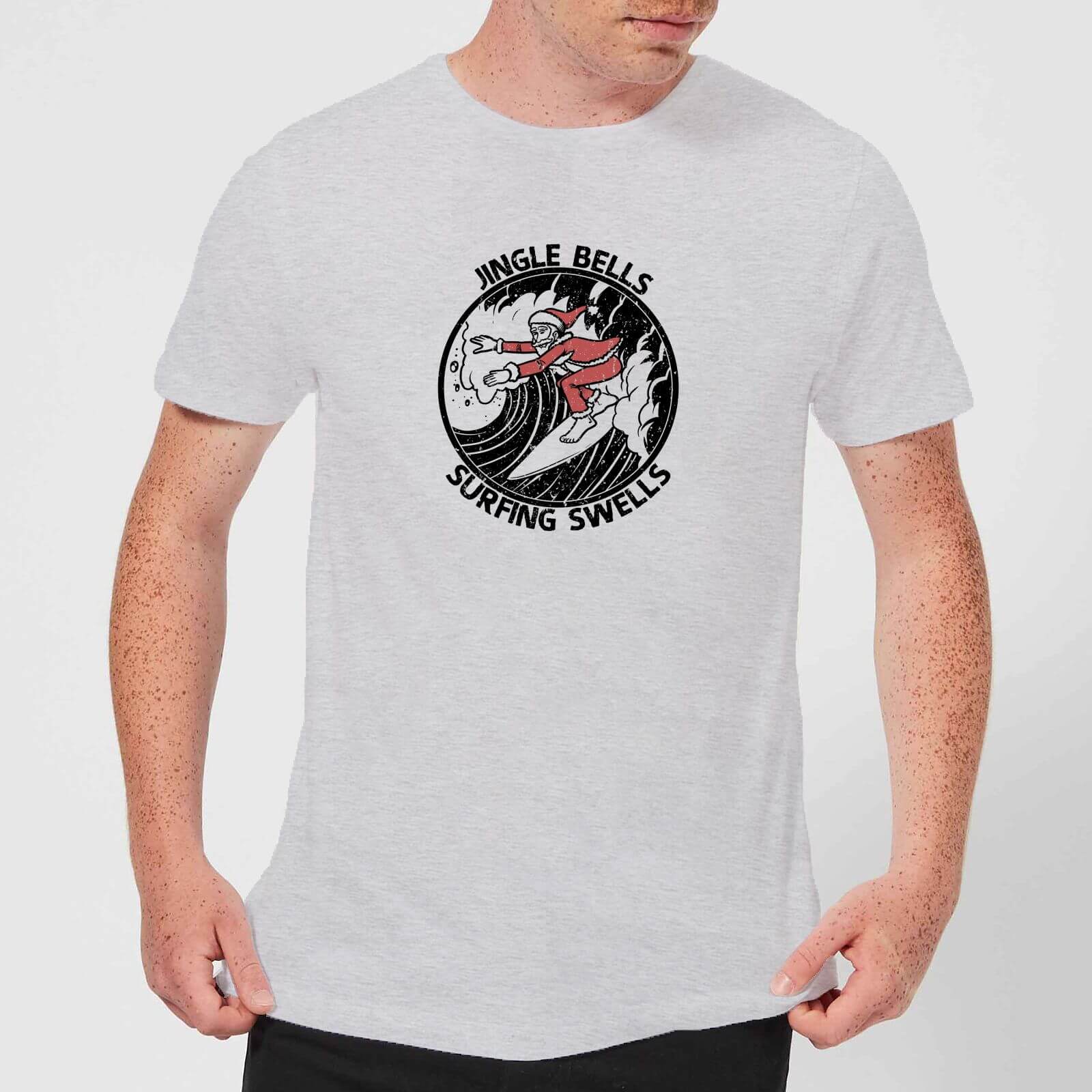 Jungle Bells, Surfing Swells Men's Christmas T-Shirt - Grey - XS