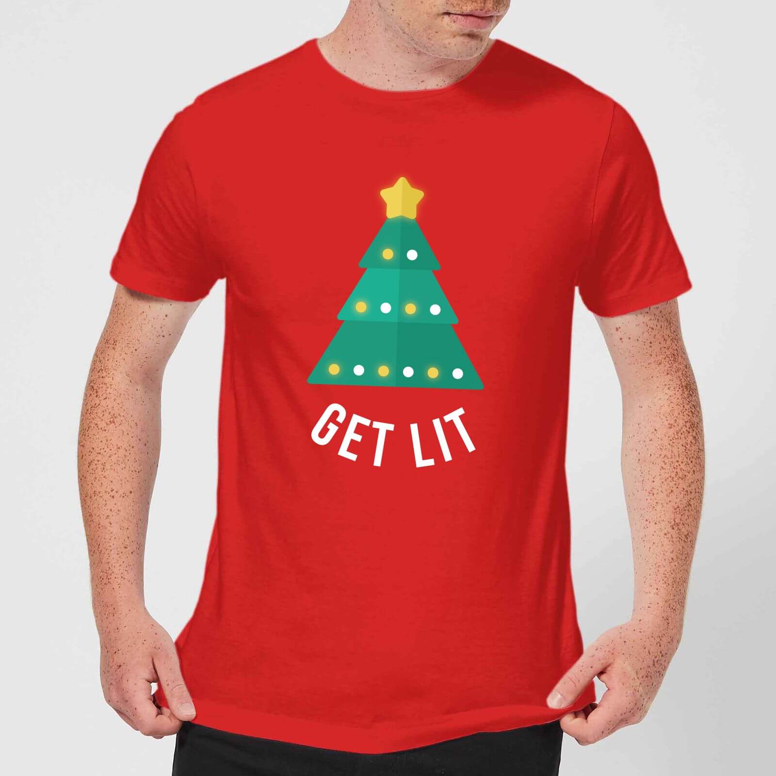 Get Lit Men's Christmas T-Shirt - Red - XS