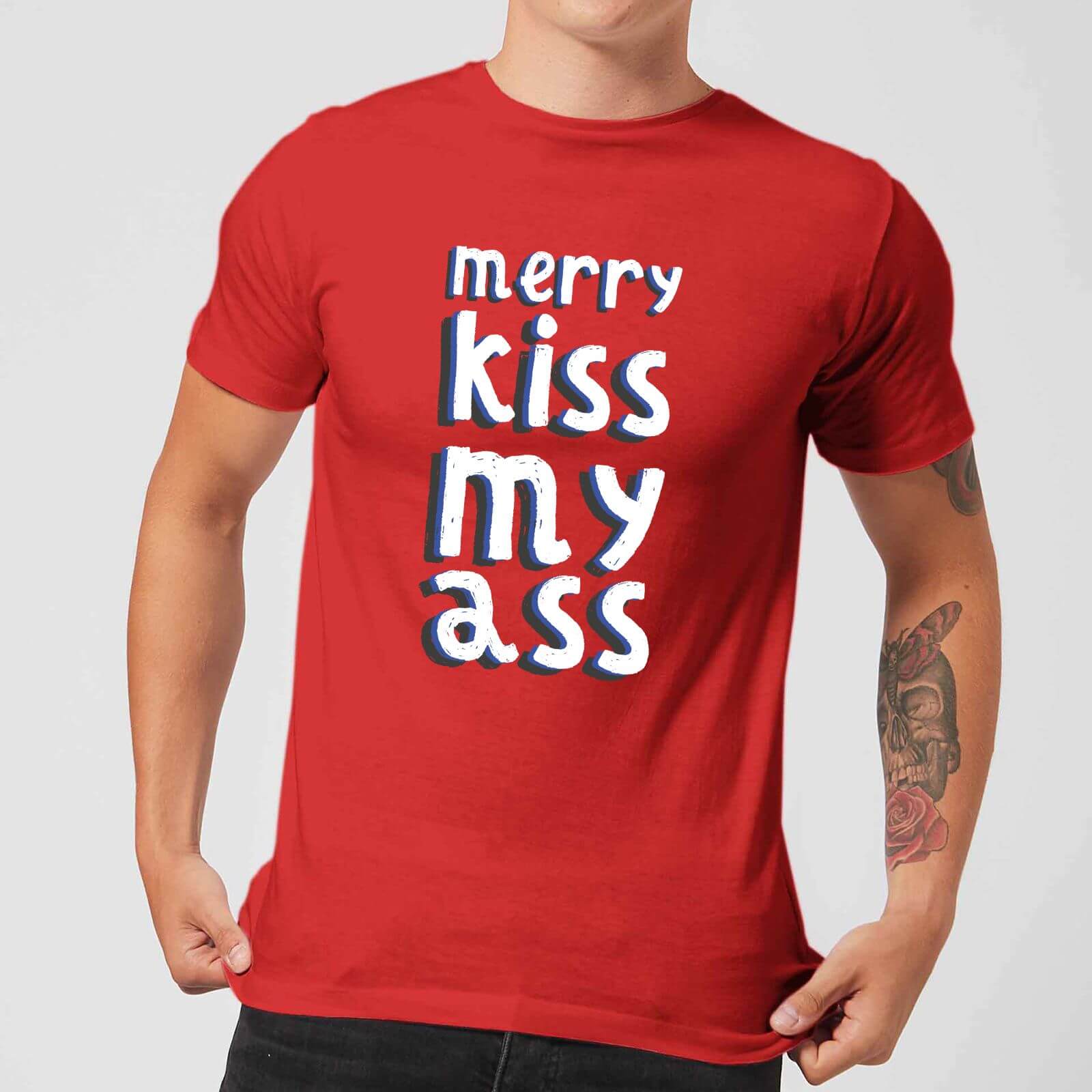 Merry KissMyAss Men's Christmas T-Shirt - Red - XS - Red