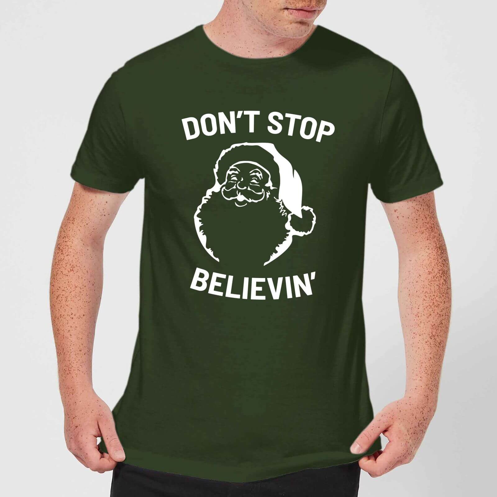 Don't Stop Believin' Men's Christmas T-Shirt - Forest Green - XS - Forest Green