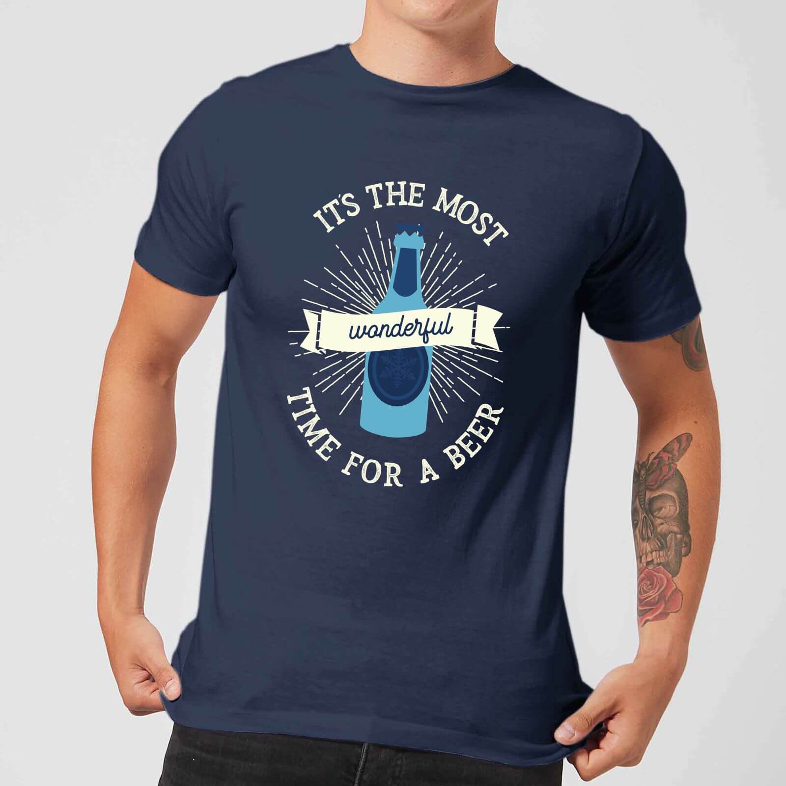 It's The Most Wonderful Time for A Beer Men's Christmas T-Shirt - Navy - S