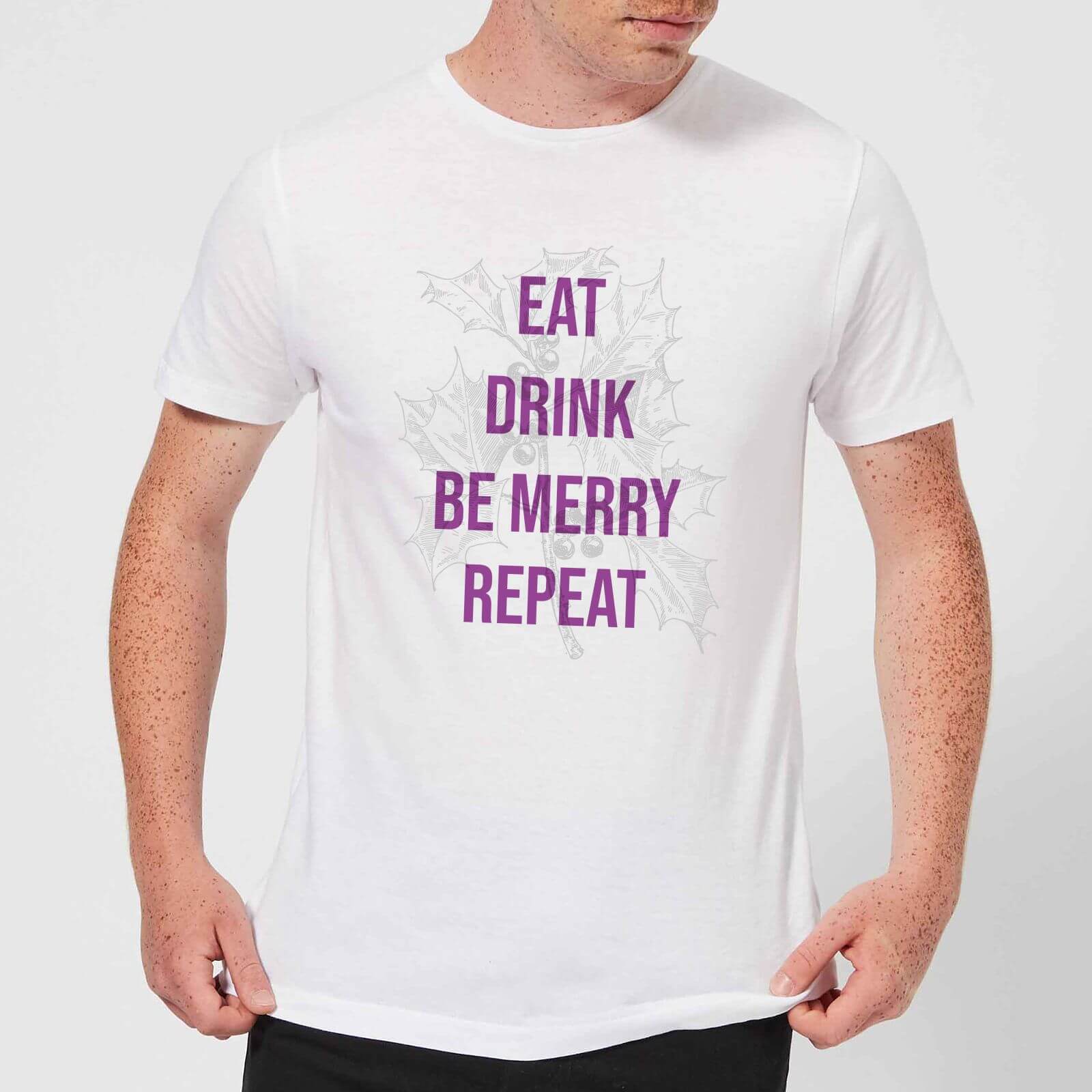 Eat Drink Be Merry Repeat Men's Christmas T-Shirt - White - S - White