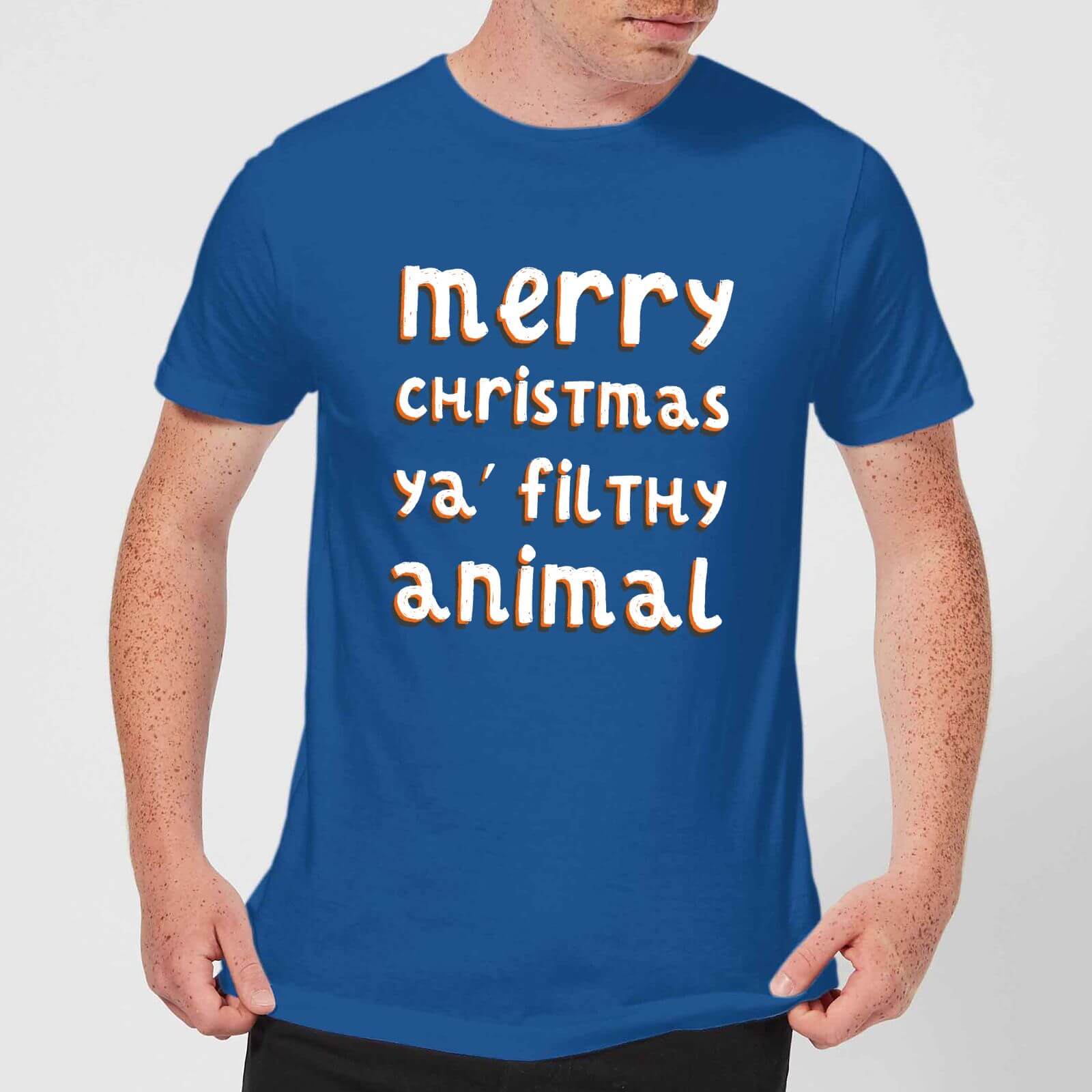 Merry Christmas Ya' Filthy Animal Men's Christmas T-Shirt - Royal Blue - XL - royal blue