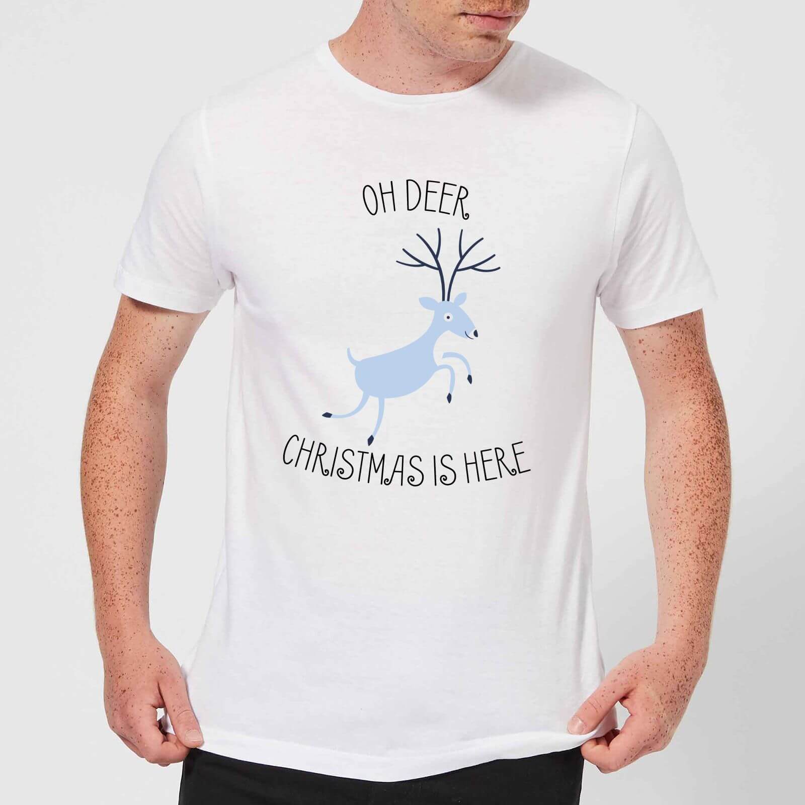 Oh Deer Christmas Is Here Men's Christmas T-Shirt - White - XS
