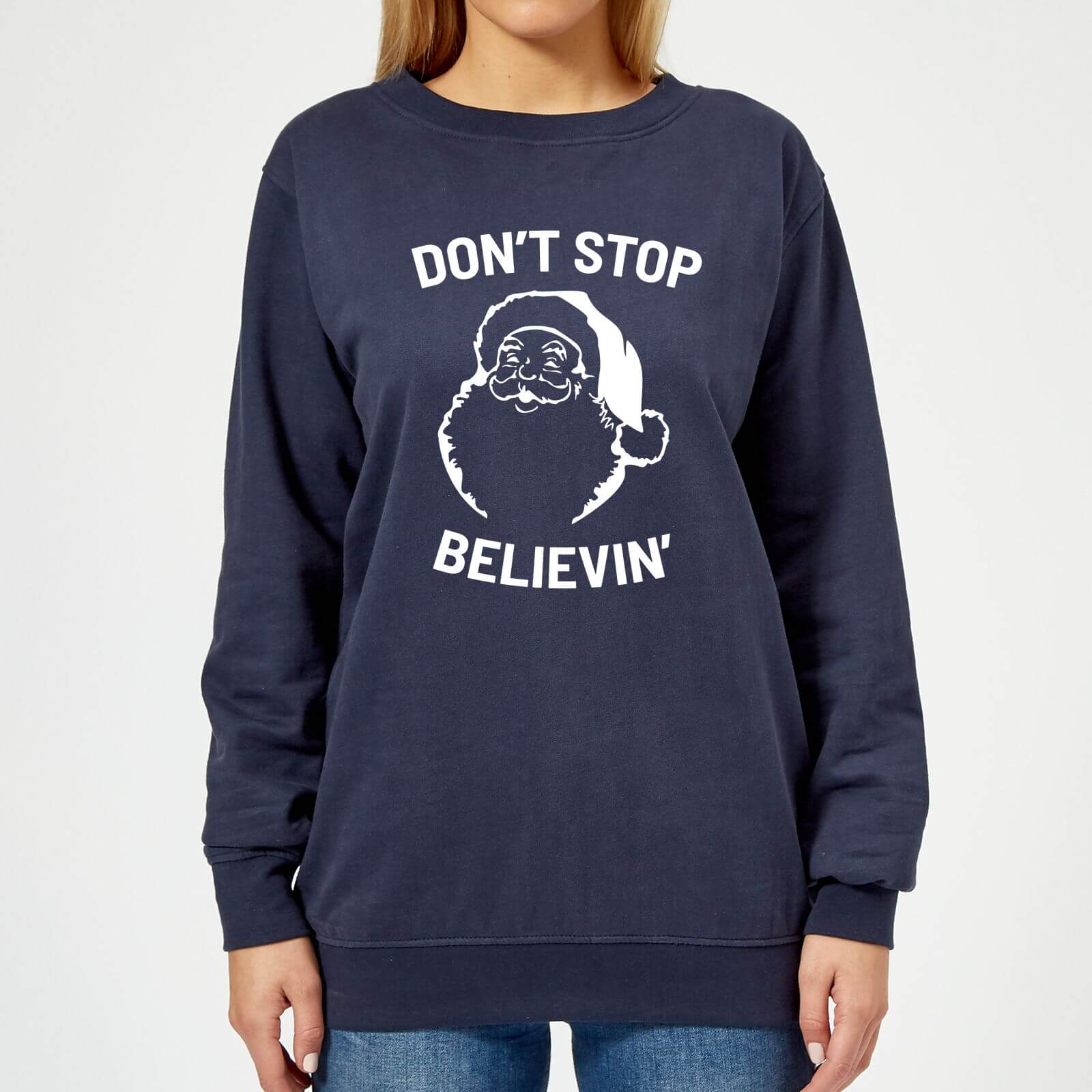 Don't Stop Believin' Women's Christmas Sweatshirt - Navy - XL