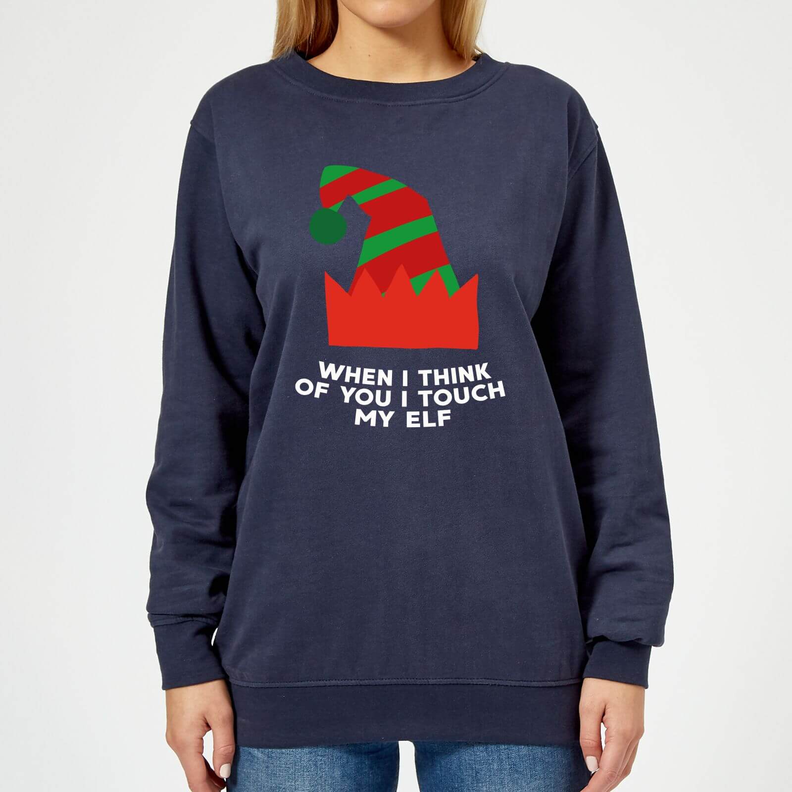 When I Think Of You I Touch My Elf Women's Christmas Sweatshirt - Navy - XS