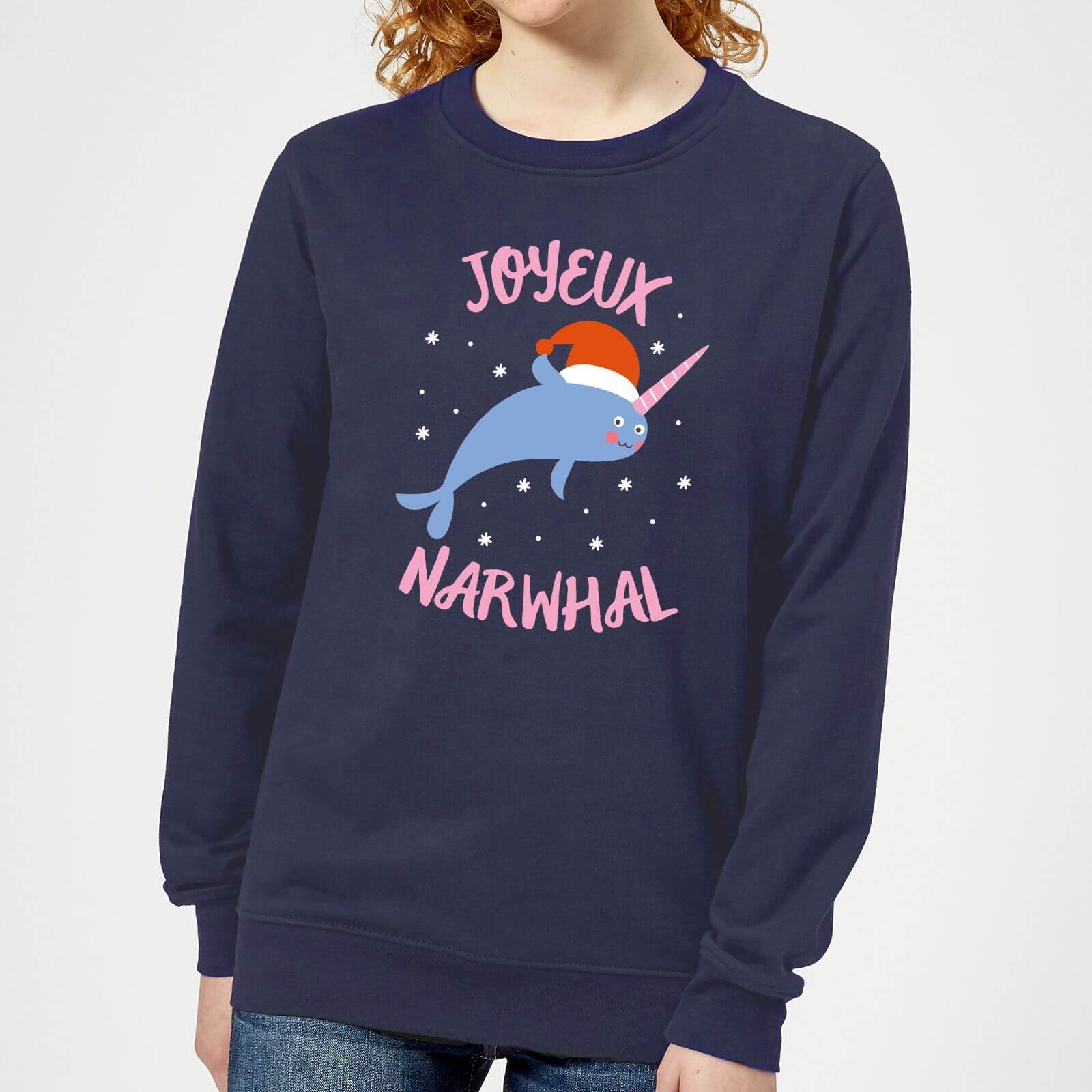 Joyeux Narwhal Women's Christmas Sweatshirt - Navy - XS