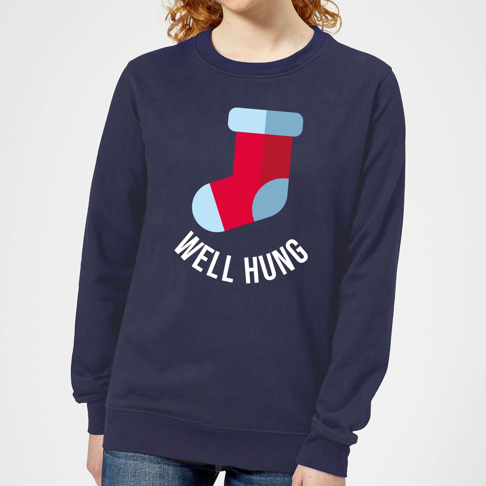 Well Hung Women's Christmas Sweatshirt - Navy - XS