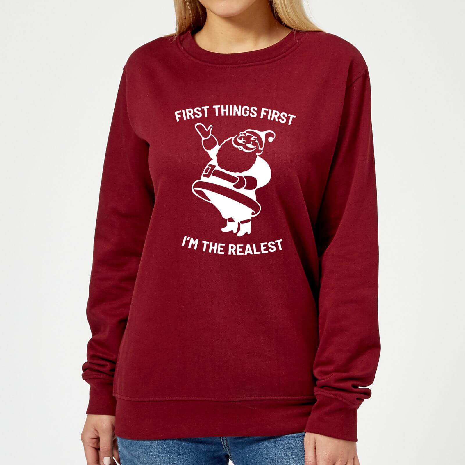 First Things First I'm The Realest Women's Christmas Sweatshirt - Burgundy - XS - Burgundy