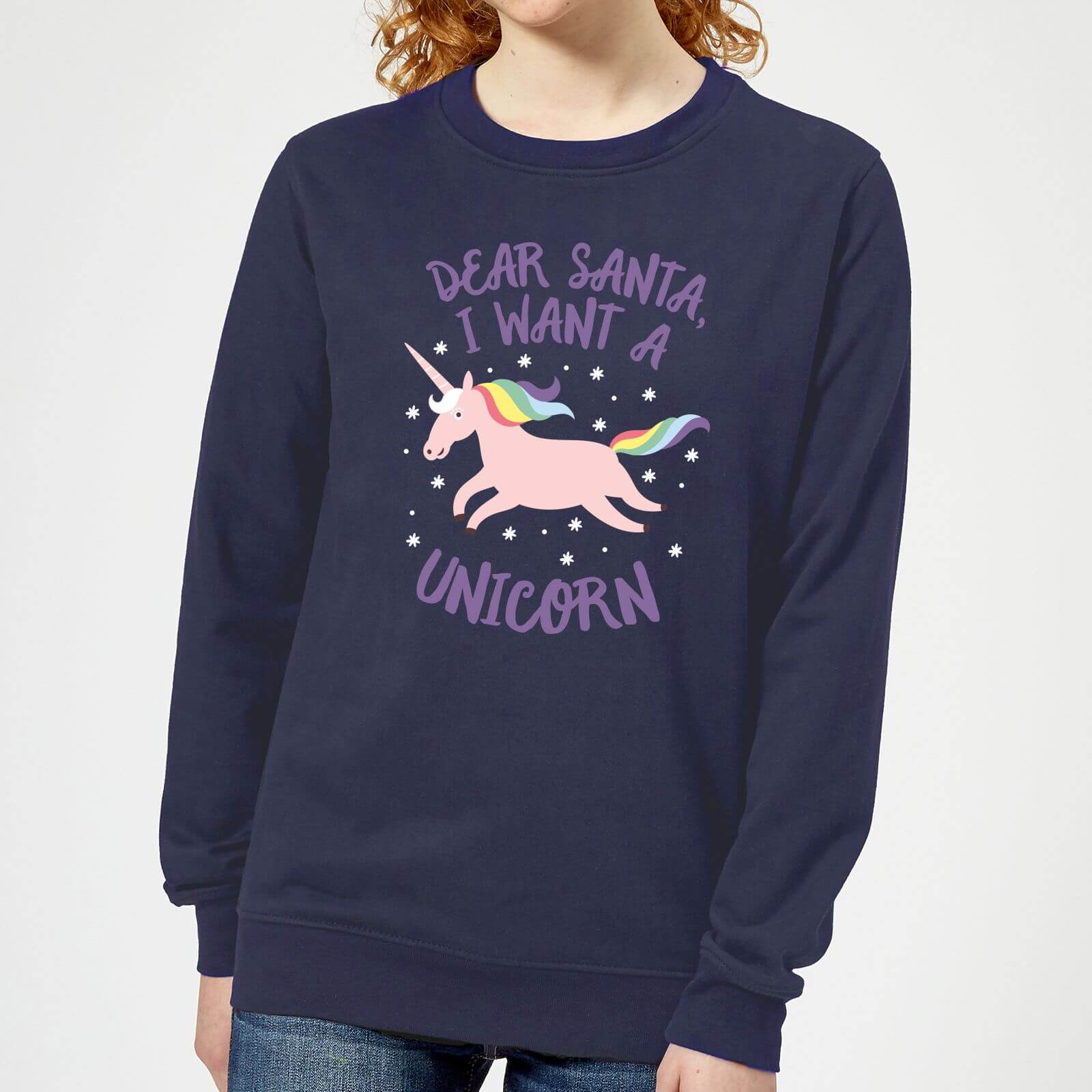Dear Santa, I Want A Unicorn Women's Christmas Sweatshirt - Navy - XS
