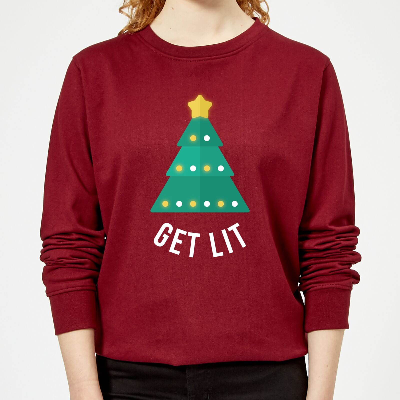 Get Lit Women's Christmas Sweatshirt - Burgundy - XS