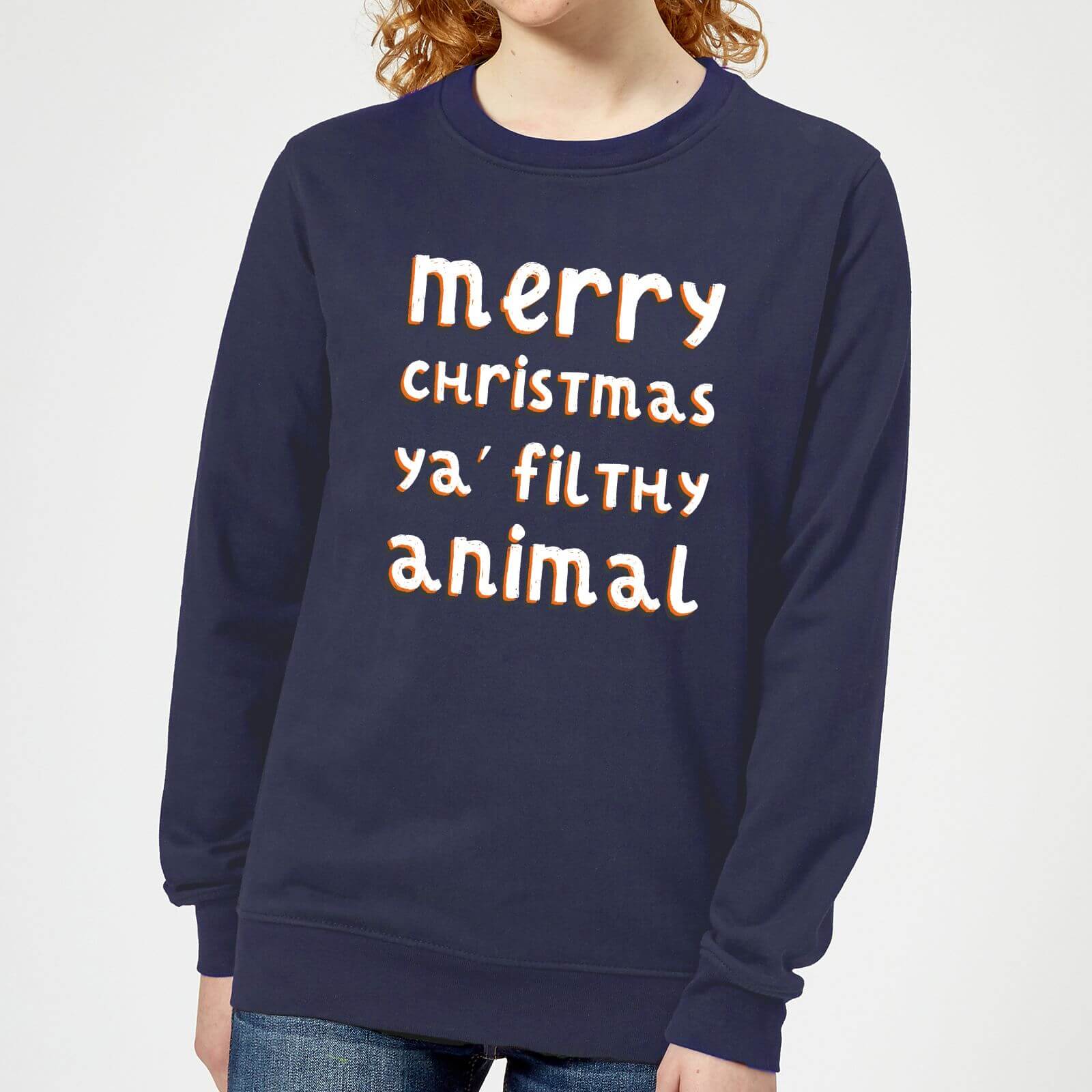 Merry Christmas Ya' Filthy Animal Women's Christmas Sweatshirt - Navy - XS