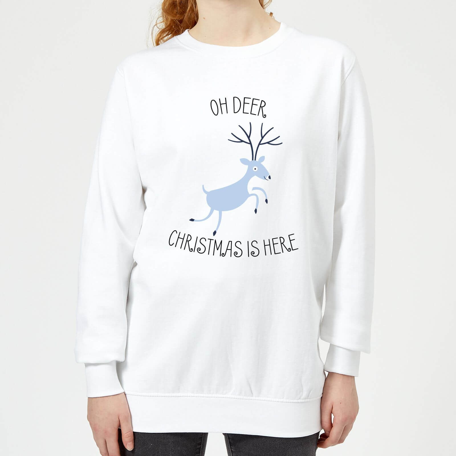 Oh Deer Christmas Is Here Women's Christmas Sweatshirt - White - XS - White