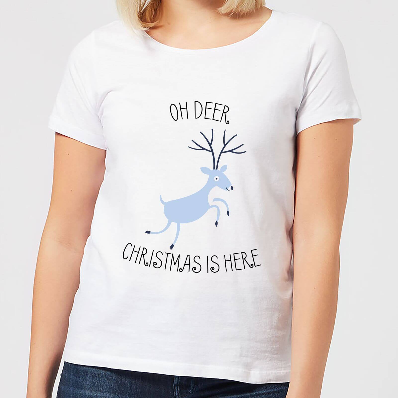 Oh Deer Christmas Is Here Women's Christmas T-Shirt - White - S - White