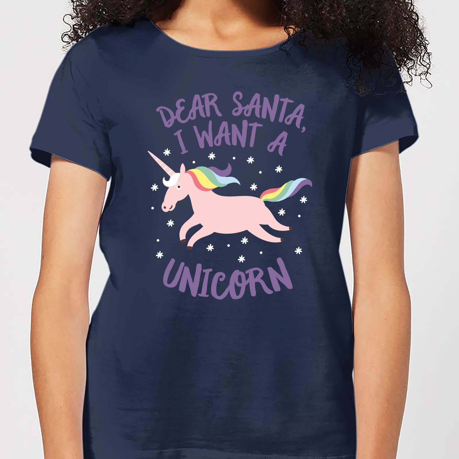 Dear Santa, I Want A Unicorn Women's Christmas T-Shirt - Navy - S - Navy