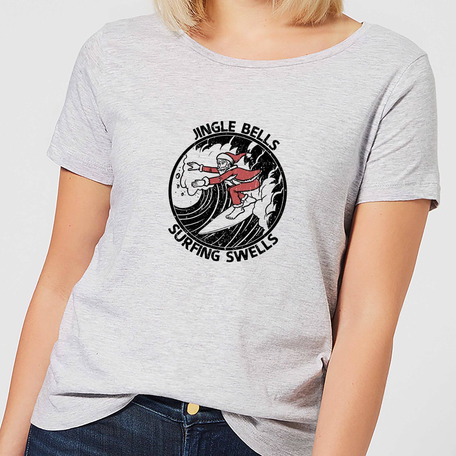 Jungle Bells, Surfing Swells Women's Christmas T-Shirt - Grey - S - Grey