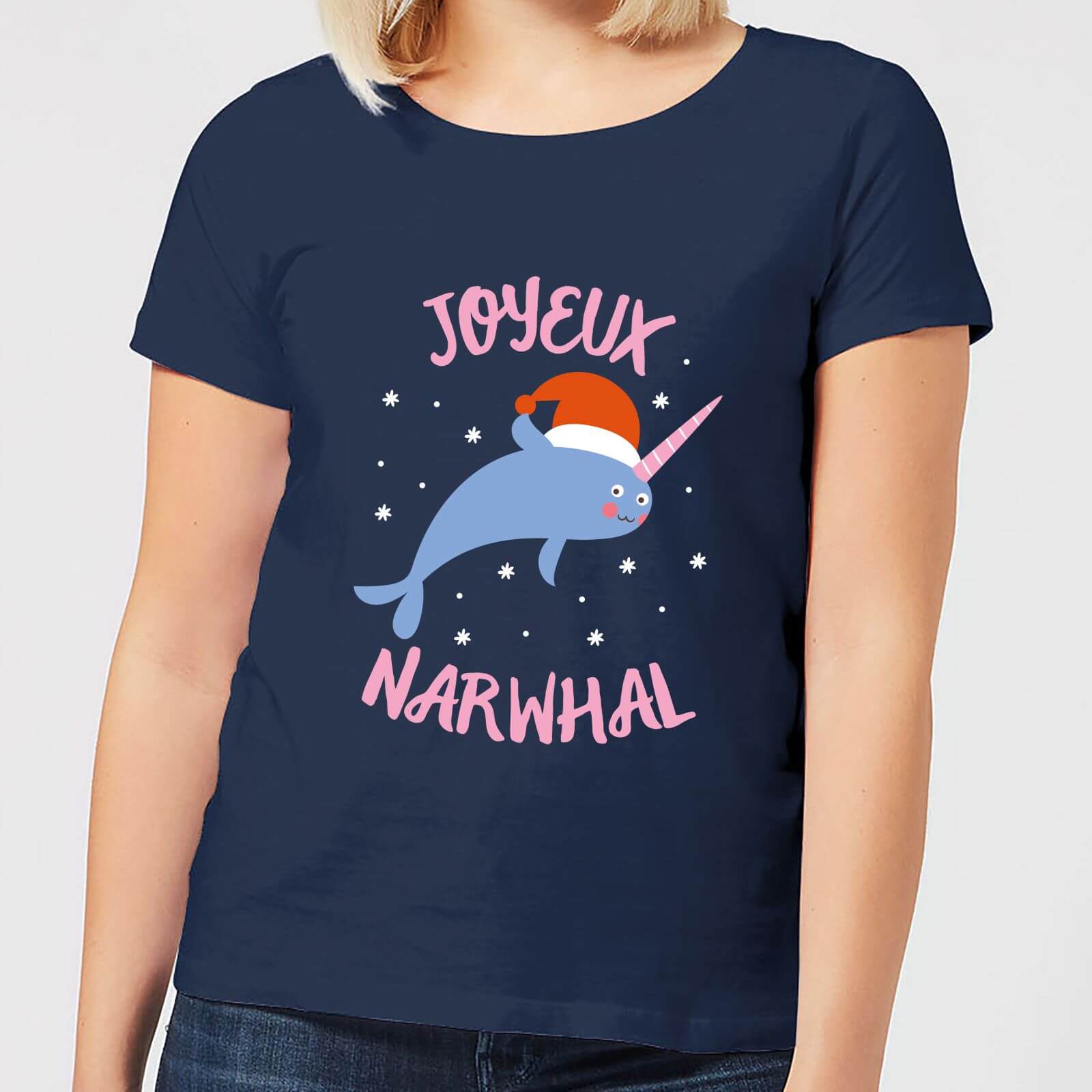 Joyeux Narwhal Women's Christmas T-Shirt - Navy - S - Navy