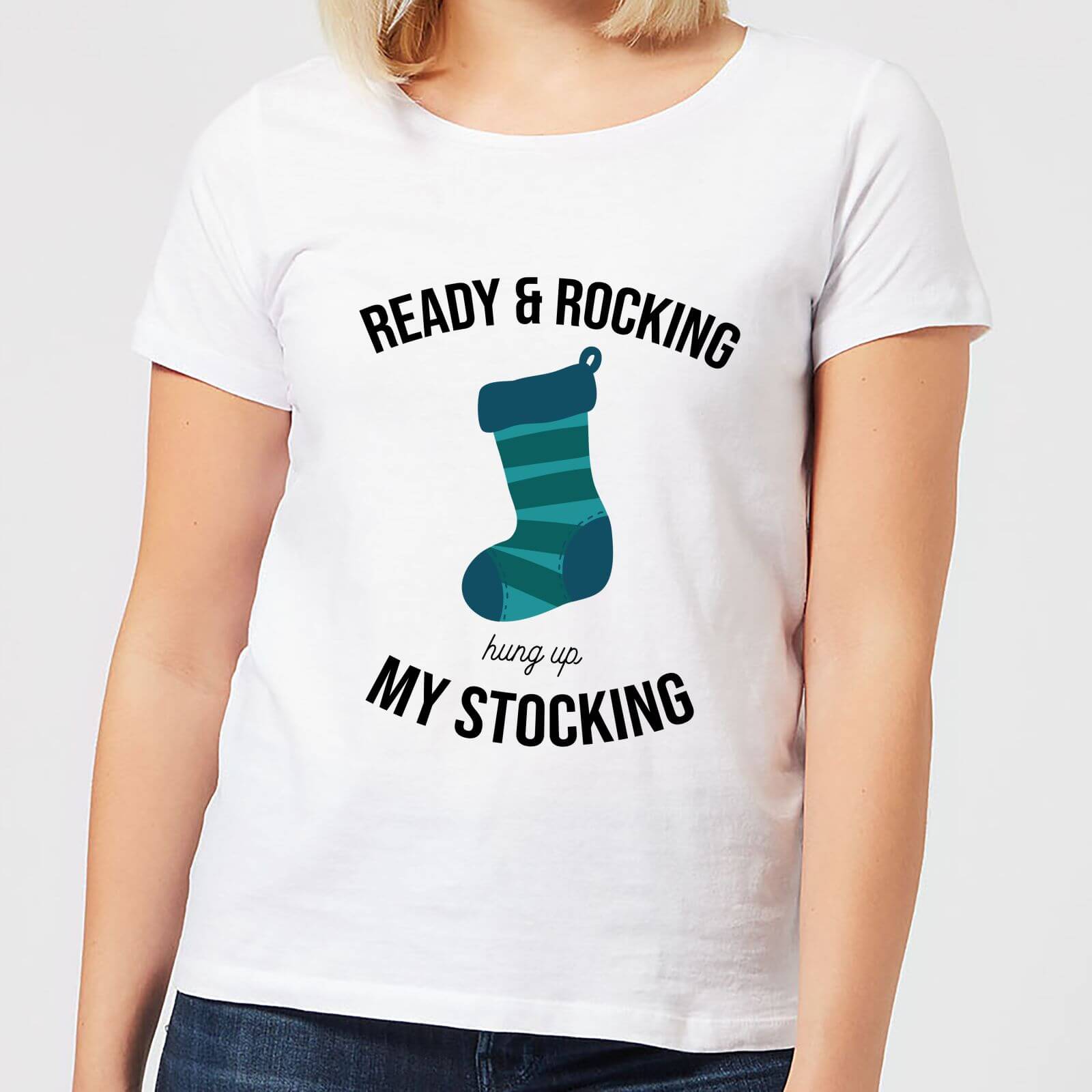 T-Shirt de Noël Femme Ready & Rocking Hung Up My Stocking - Blanc - 3XL - Blanc
