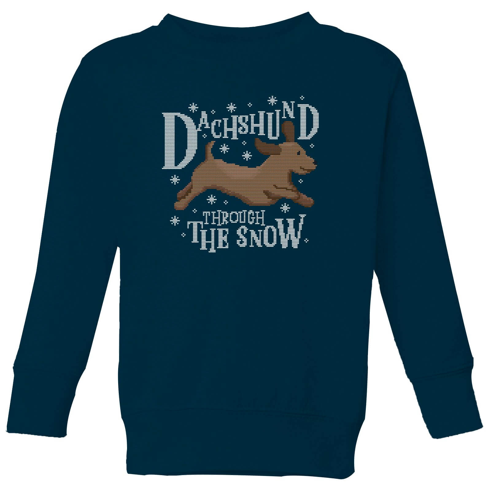 Dachshund Through The Snow Kids' Christmas Sweatshirt - Navy - 9-10 Years