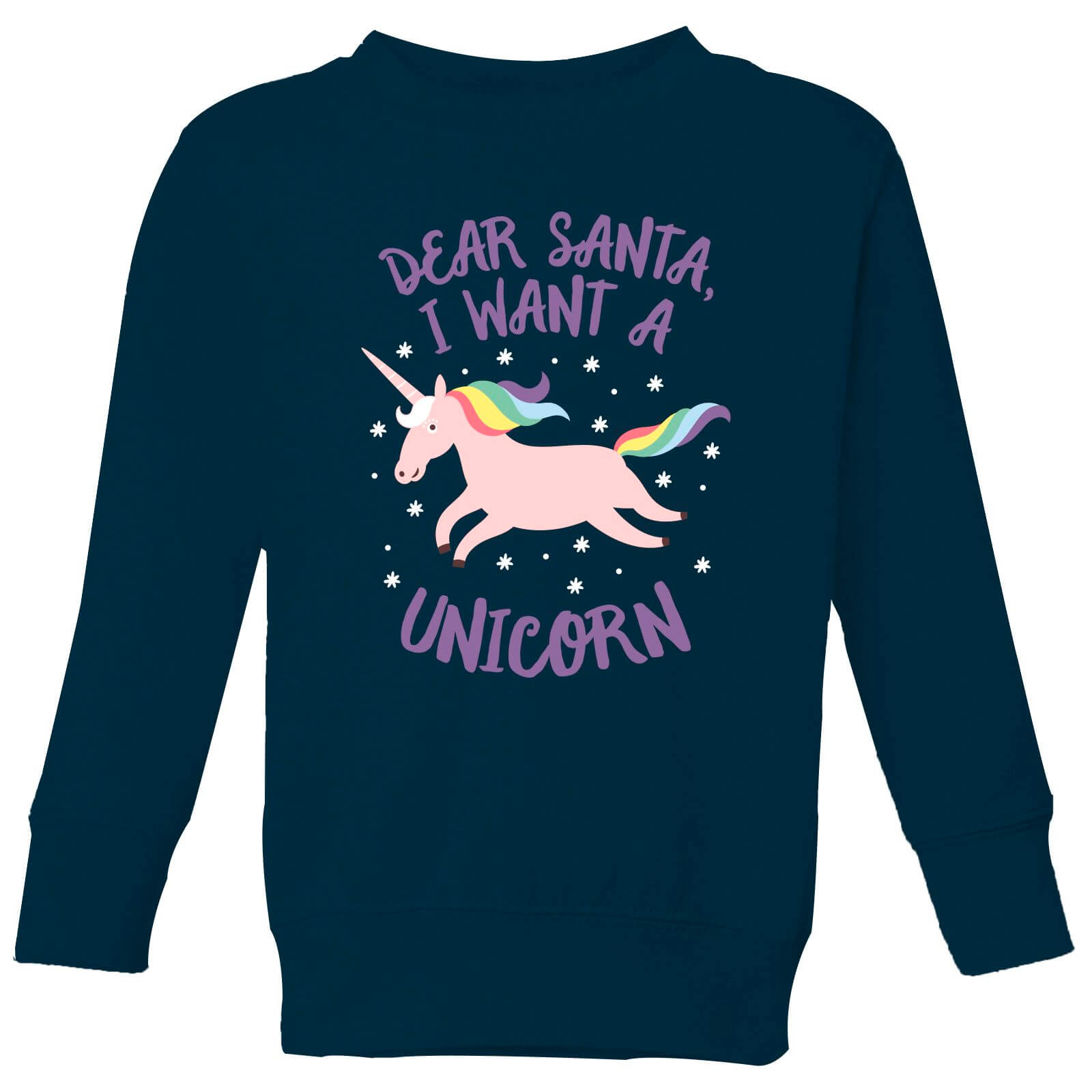 Dear Santa, I Want A Unicorn Kids' Christmas Sweatshirt - Navy - 9-10 Years