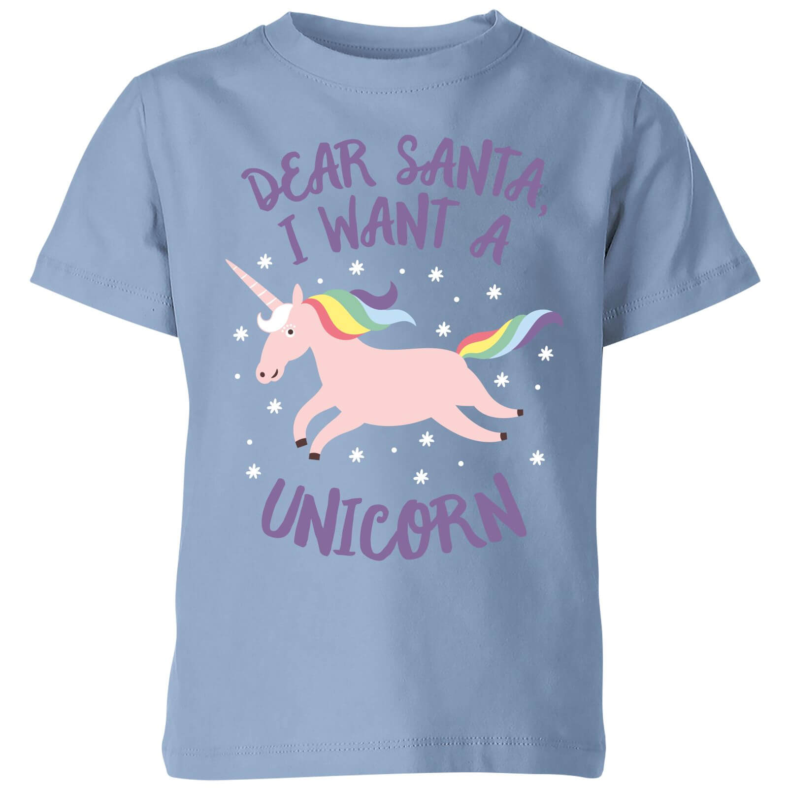 Dear Santa, I Want A Unicorn Kids' Christmas T-Shirt - Sky Blue - 3-4 Years - Sky blue