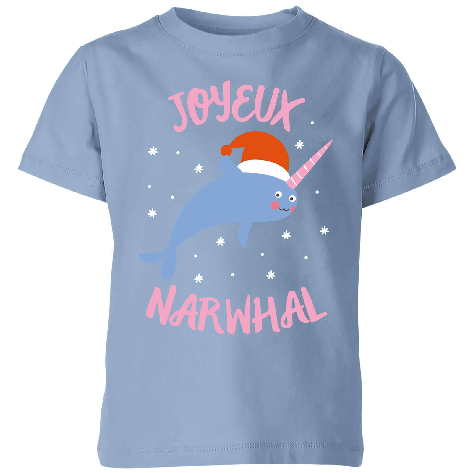Joyeux Narwhal Kids' Christmas T-Shirt - Sky Blue - 3-4 Years