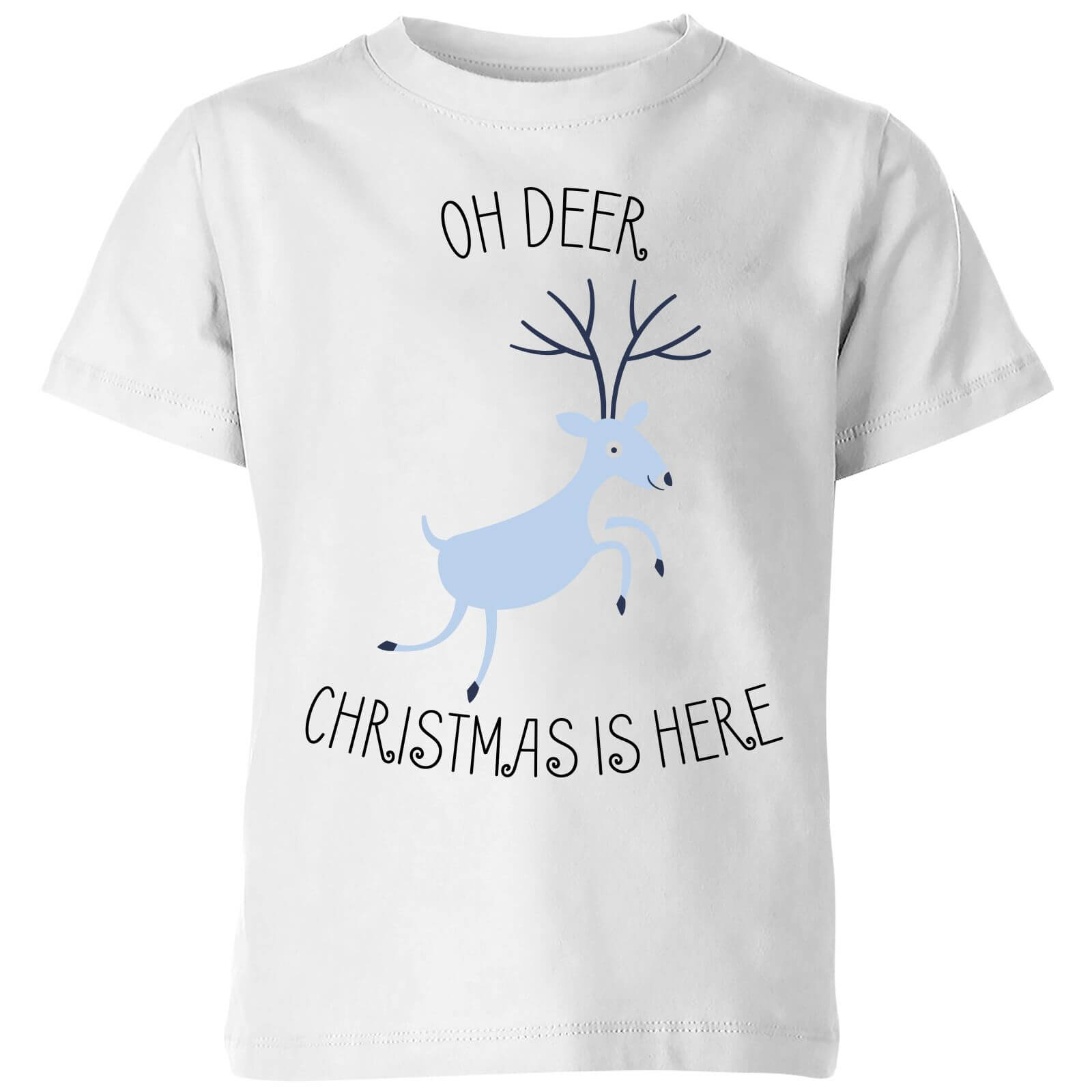 Oh Deer Christmas Is Here Kids' Christmas T-Shirt - White - 3-4 Years - White