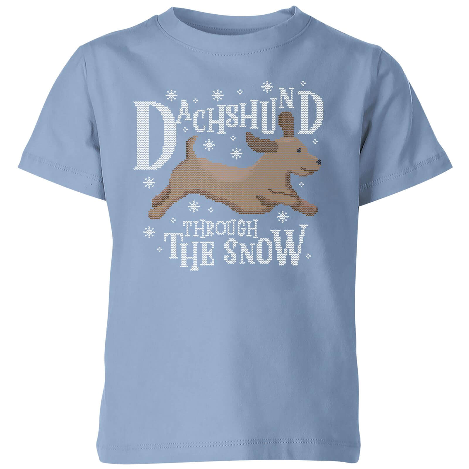 Dachshund Through The Snow Kids' Christmas T-Shirt - Sky Blue - 5-6 Years