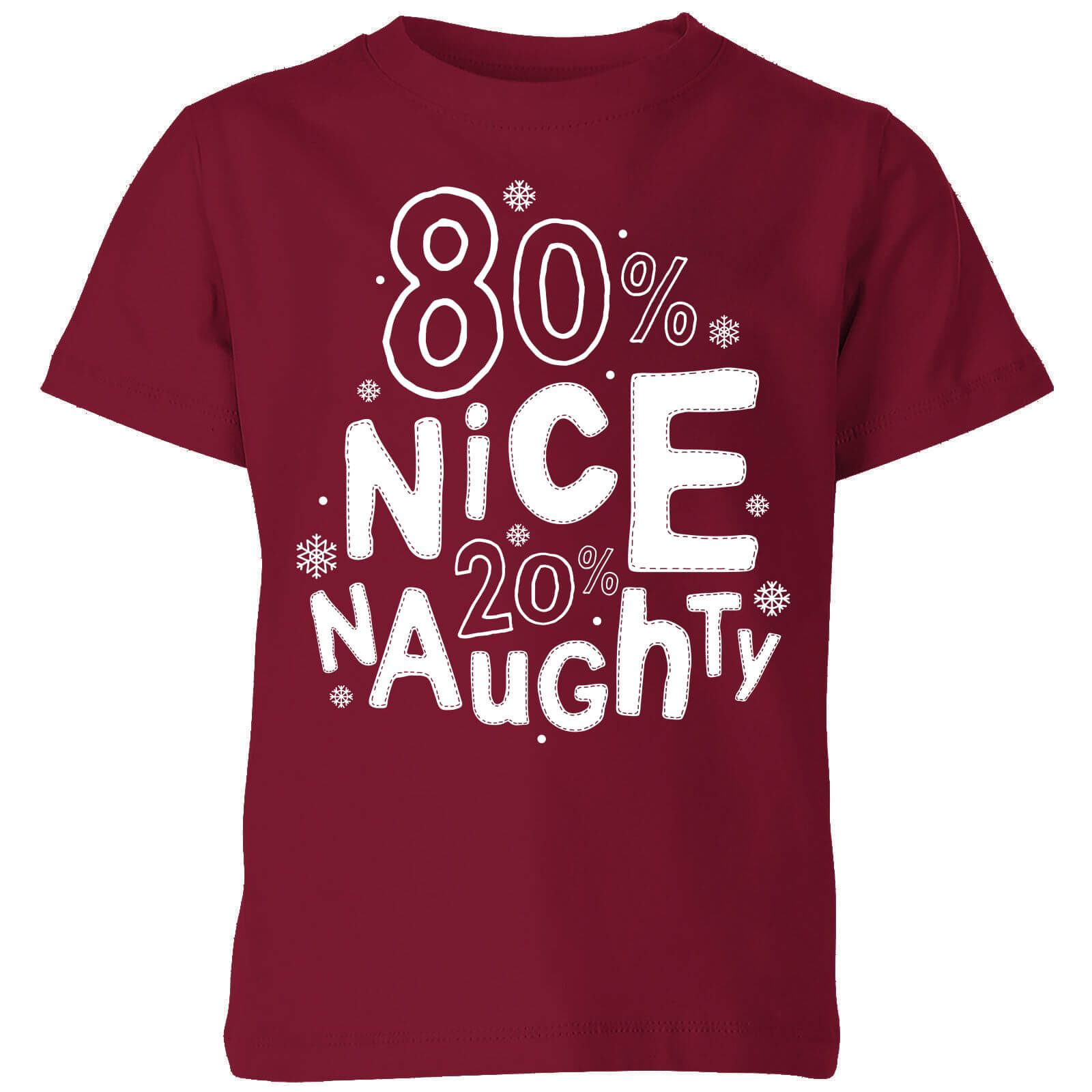 80% Nice 20% Naughty Kids' T-Shirt - Burgundy - 3-4 Years