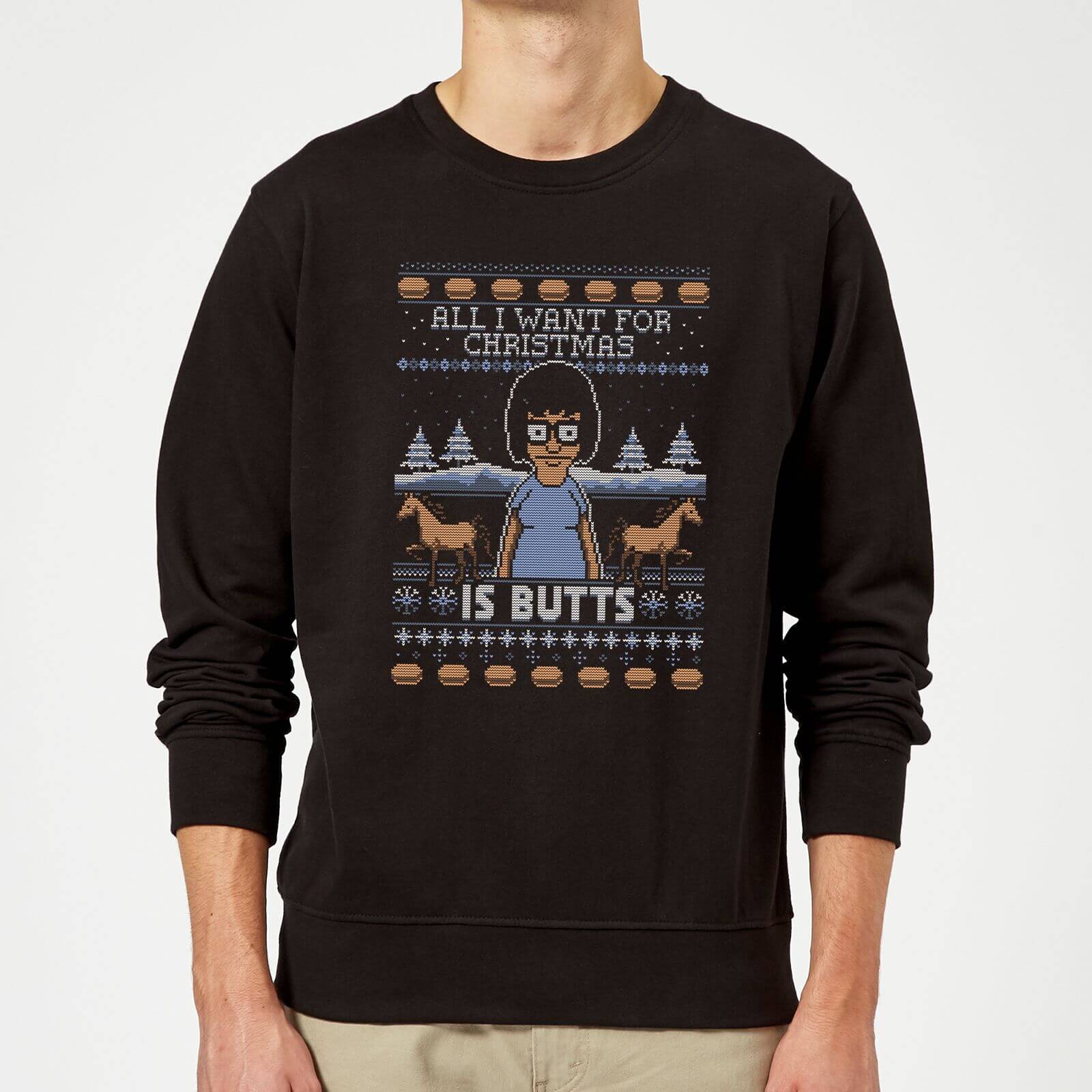 Bobs Burgers Tina Butts Christmas Sweatshirt - Black - 5XL - Black