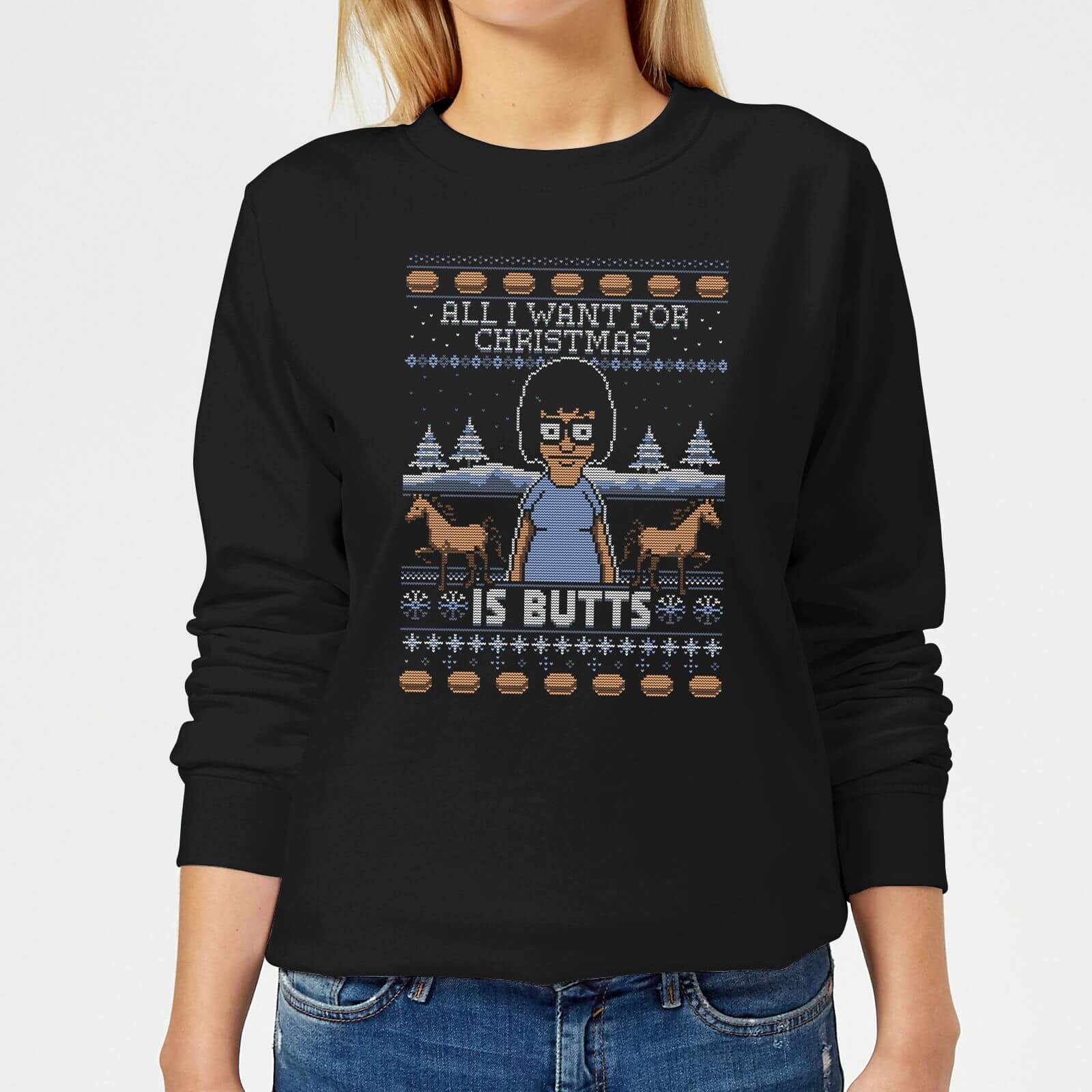 Bobs Burgers Tina Butts Women's Christmas Sweatshirt - Black - 5XL - Black