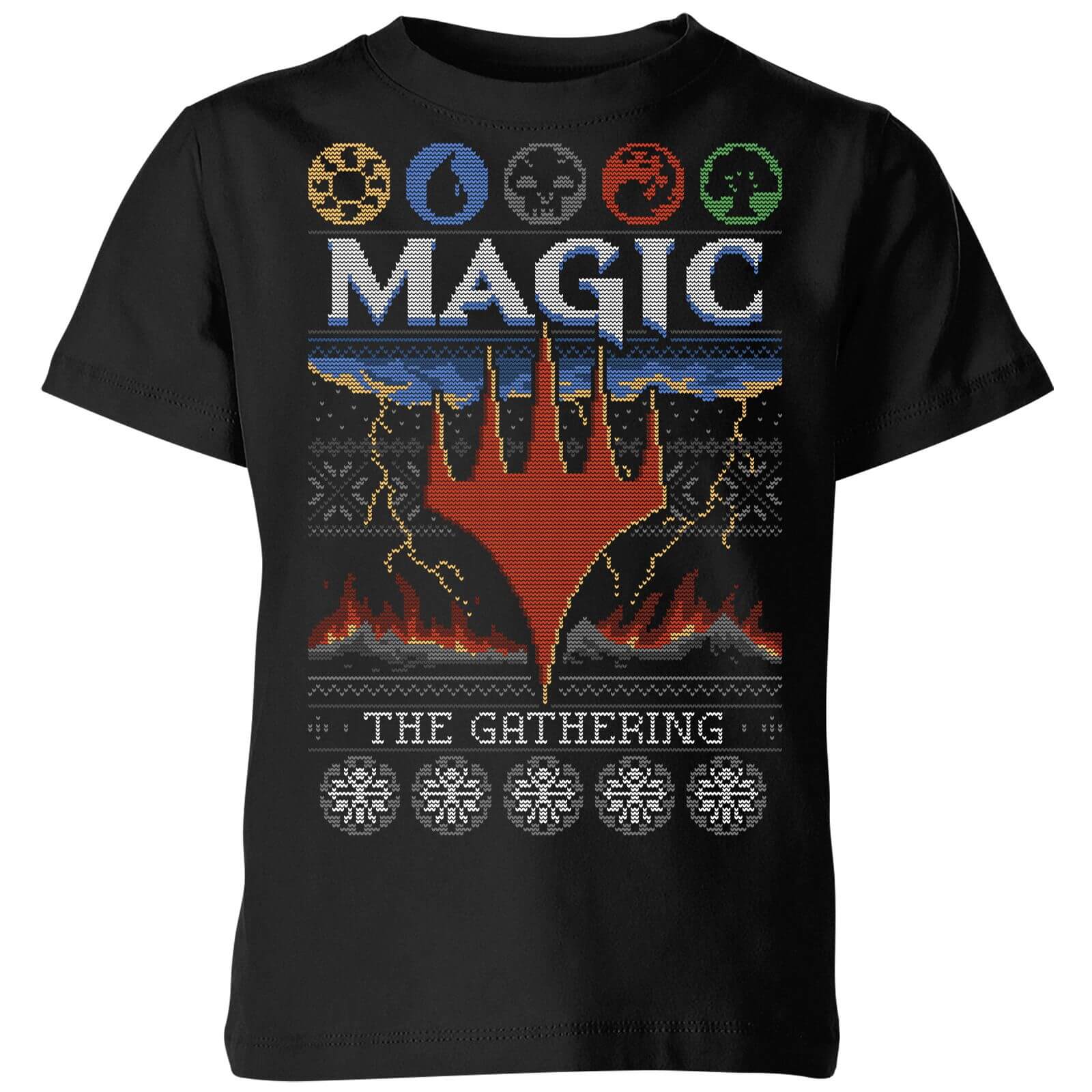 Magic The Gathering Colours Of Magic Knit Kids' Christmas T-Shirt - Black - 9-10 Years - Black