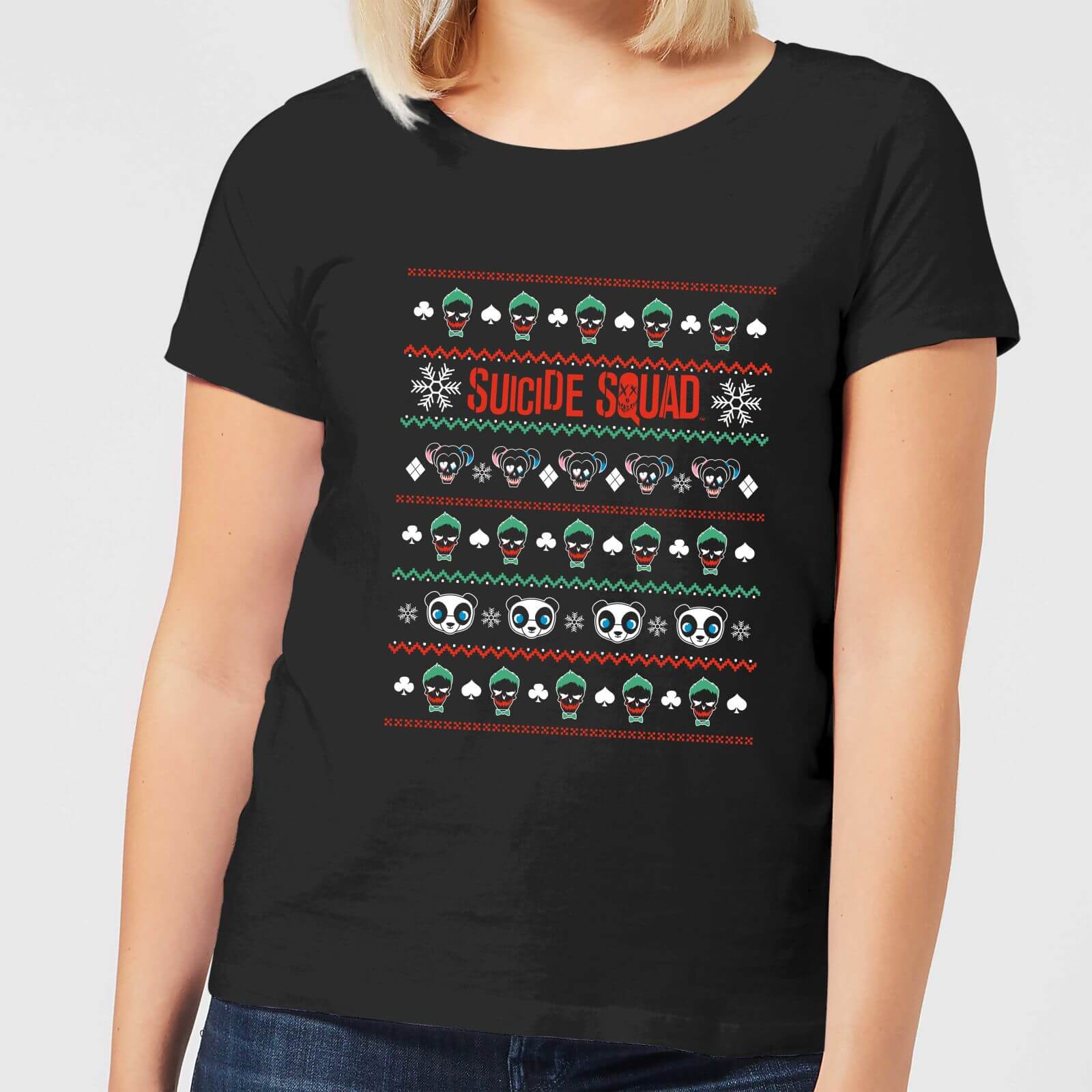 Image of DC Suicide Squad Knit Pattern Damen Christmas T-Shirt - Schwarz - S - Schwarz