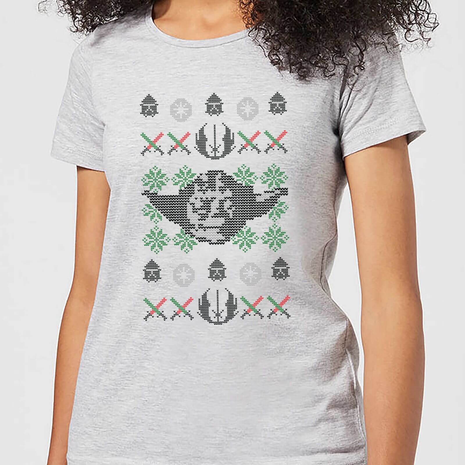 Star Wars Yoda Face Knit Women's Christmas T-Shirt - Grey - M - Grey