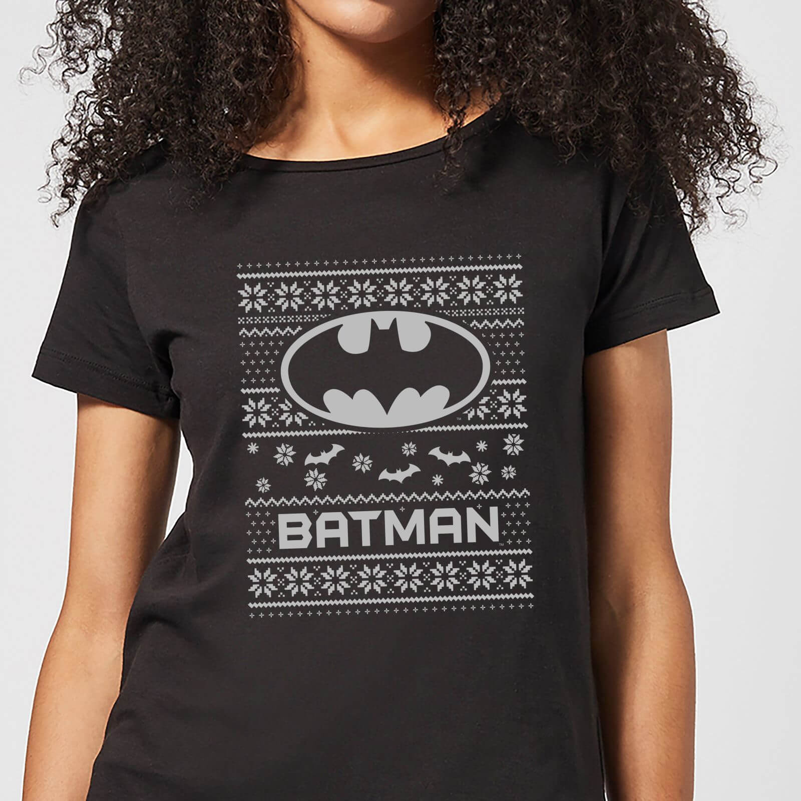 DC Comics Batman Women's Christmas T-Shirt in Black - S - Black