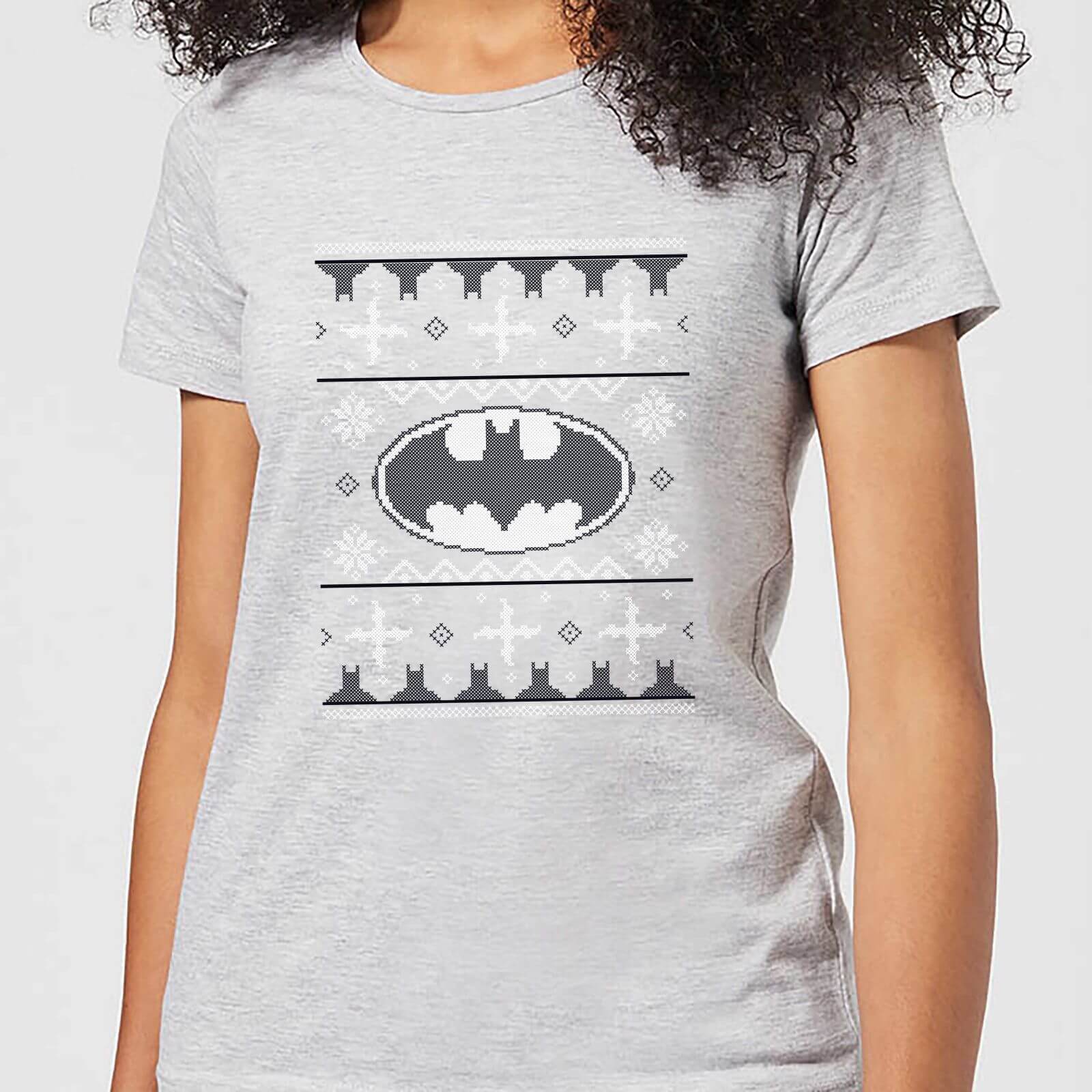DC Comics Batman Knit Women's Christmas T-Shirt in Grey - S - Grey