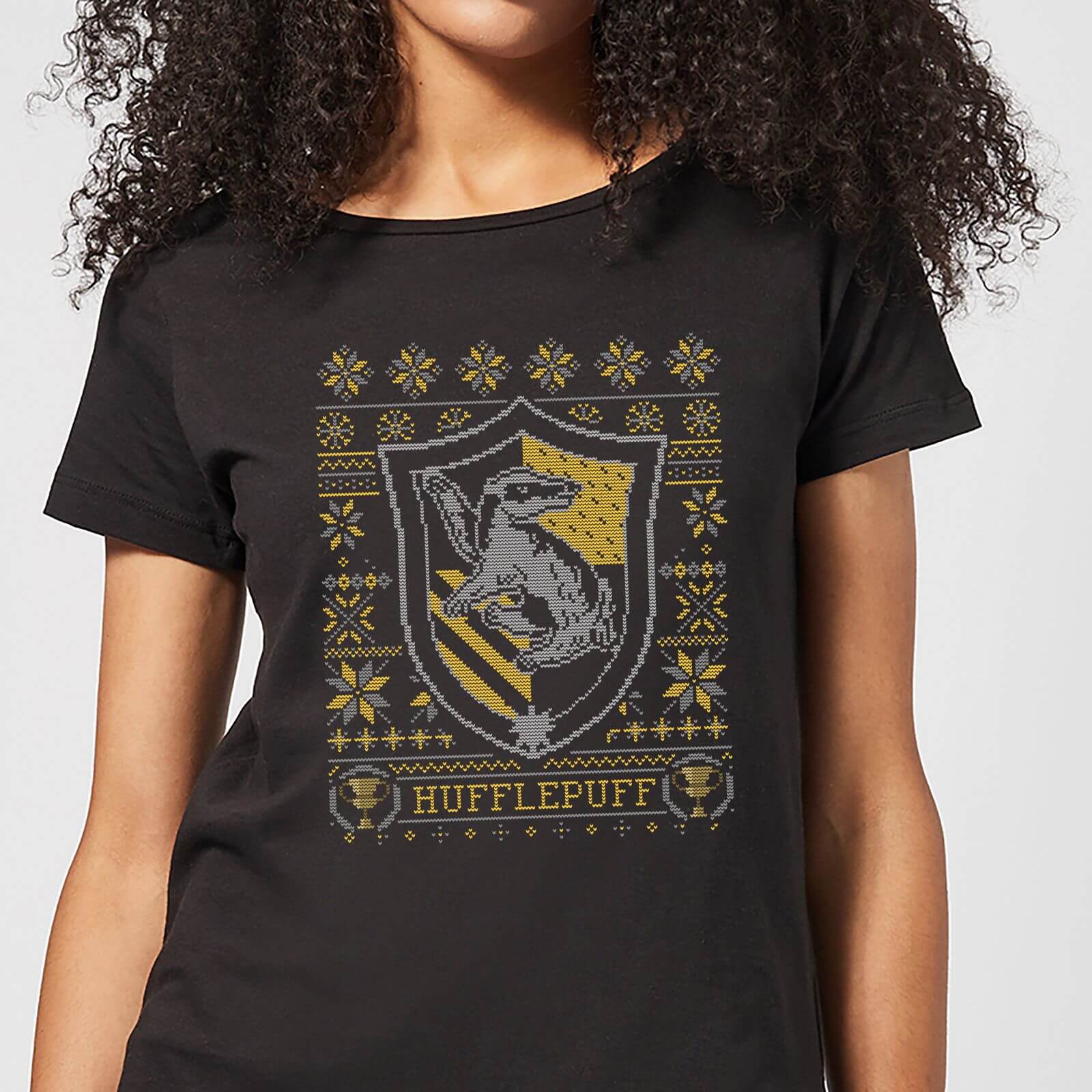 T-Shirt Harry Potter Tassorosso Crest Christmas - Nero - Donna - L