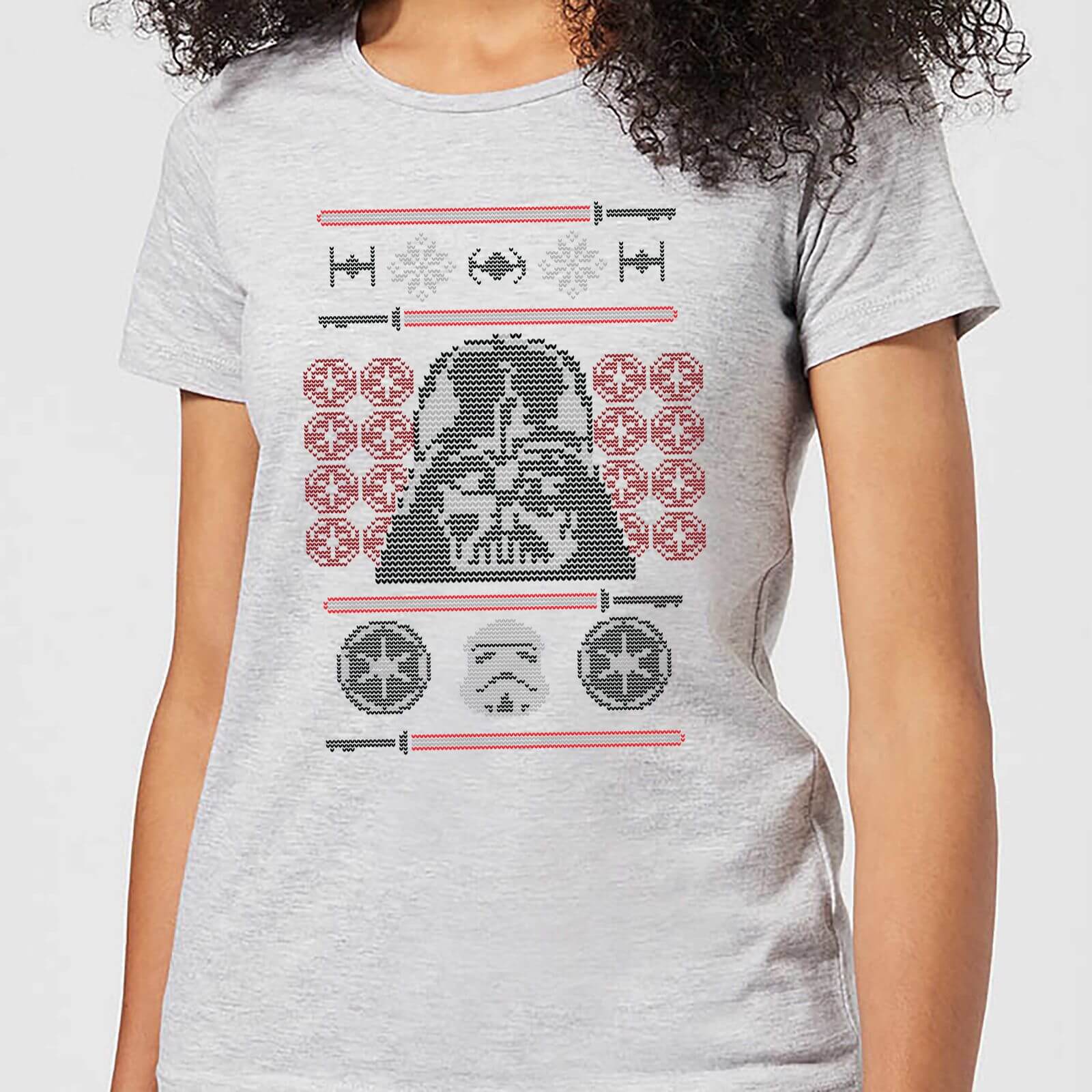 Star Wars Darth Vader Face Knit Women's Christmas T-Shirt - Grey - S - Grey