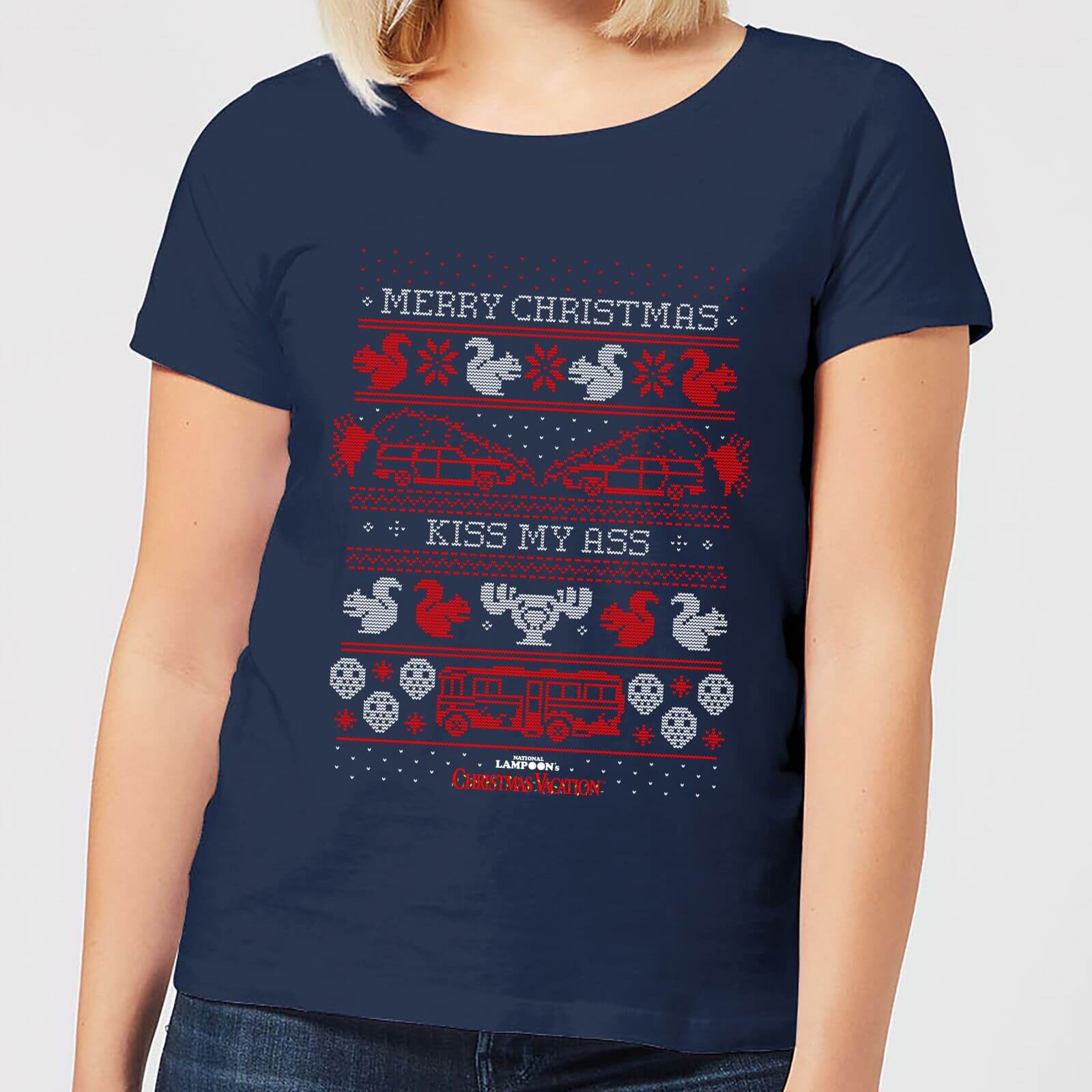 National Lampoon Merry Christmas Knit Women's Christmas T-Shirt - Navy - S - Navy