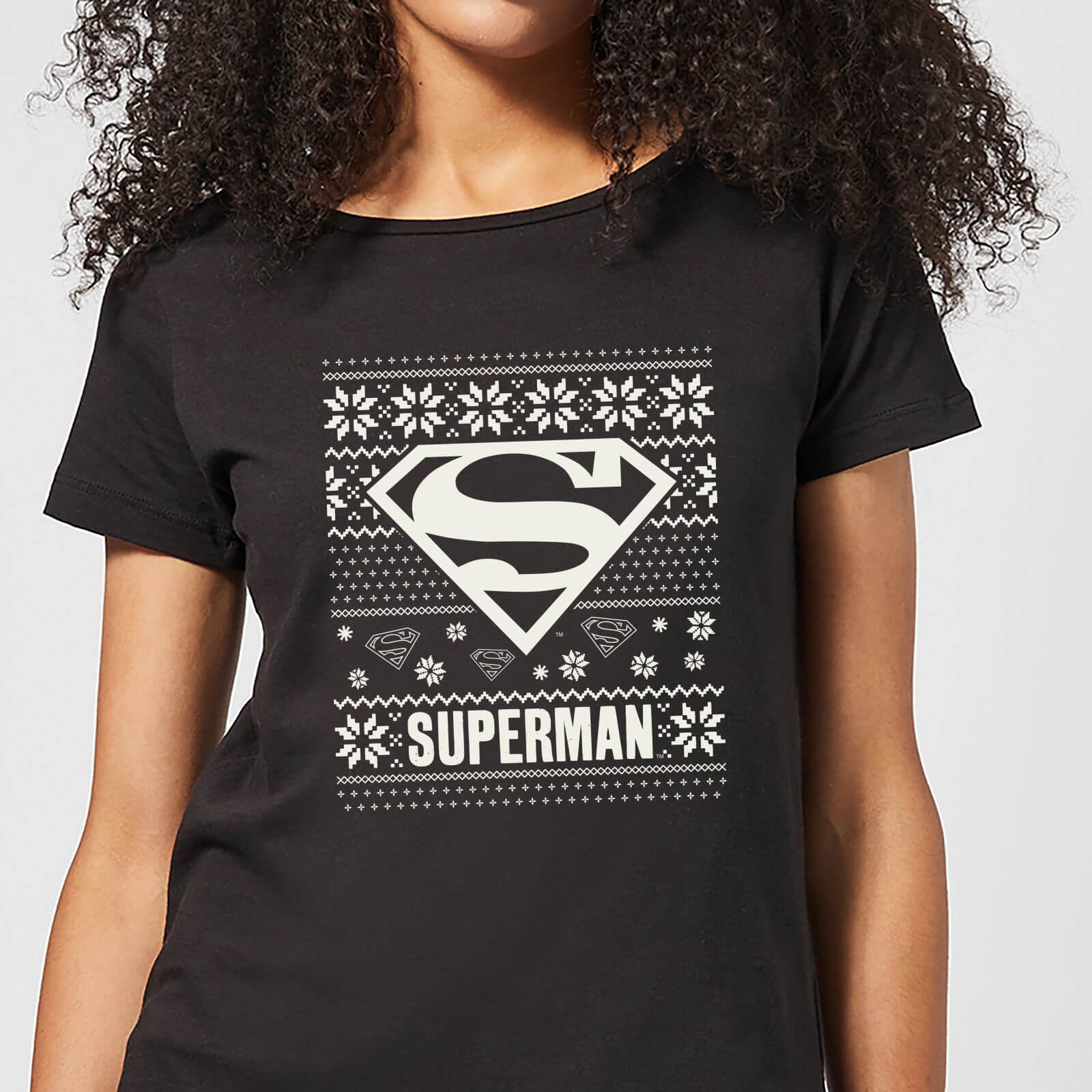 DC Superman Knit Pattern Women's Christmas T-Shirt - Black - S - Black