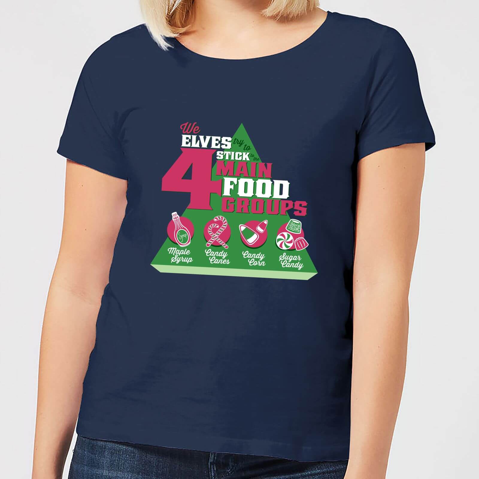 Elf Food Groups Women's Christmas T-Shirt - Navy - S - Navy