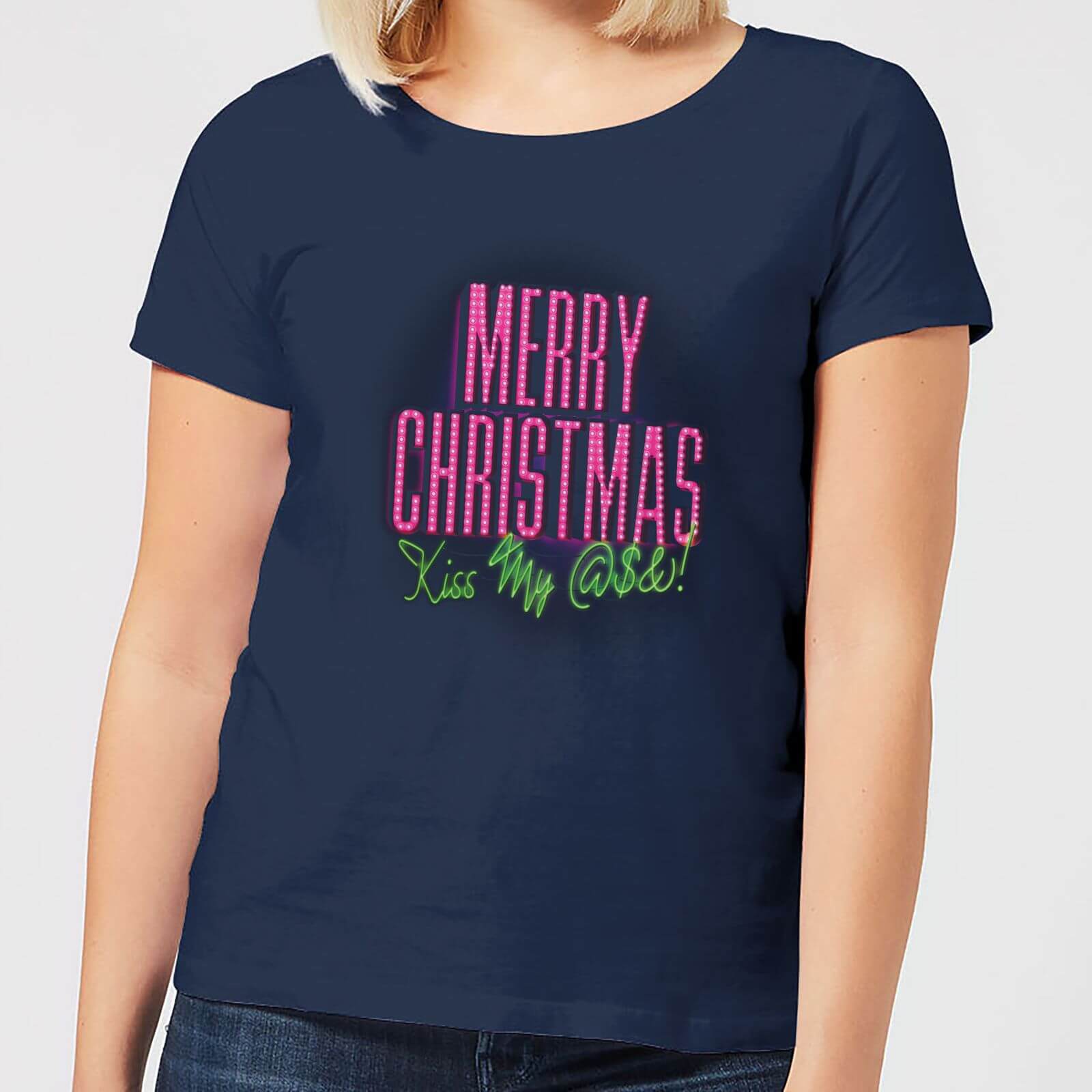 National Lampoon Merry Christmas (Kiss My @$$) Women's Christmas T-Shirt - Navy - S - Navy
