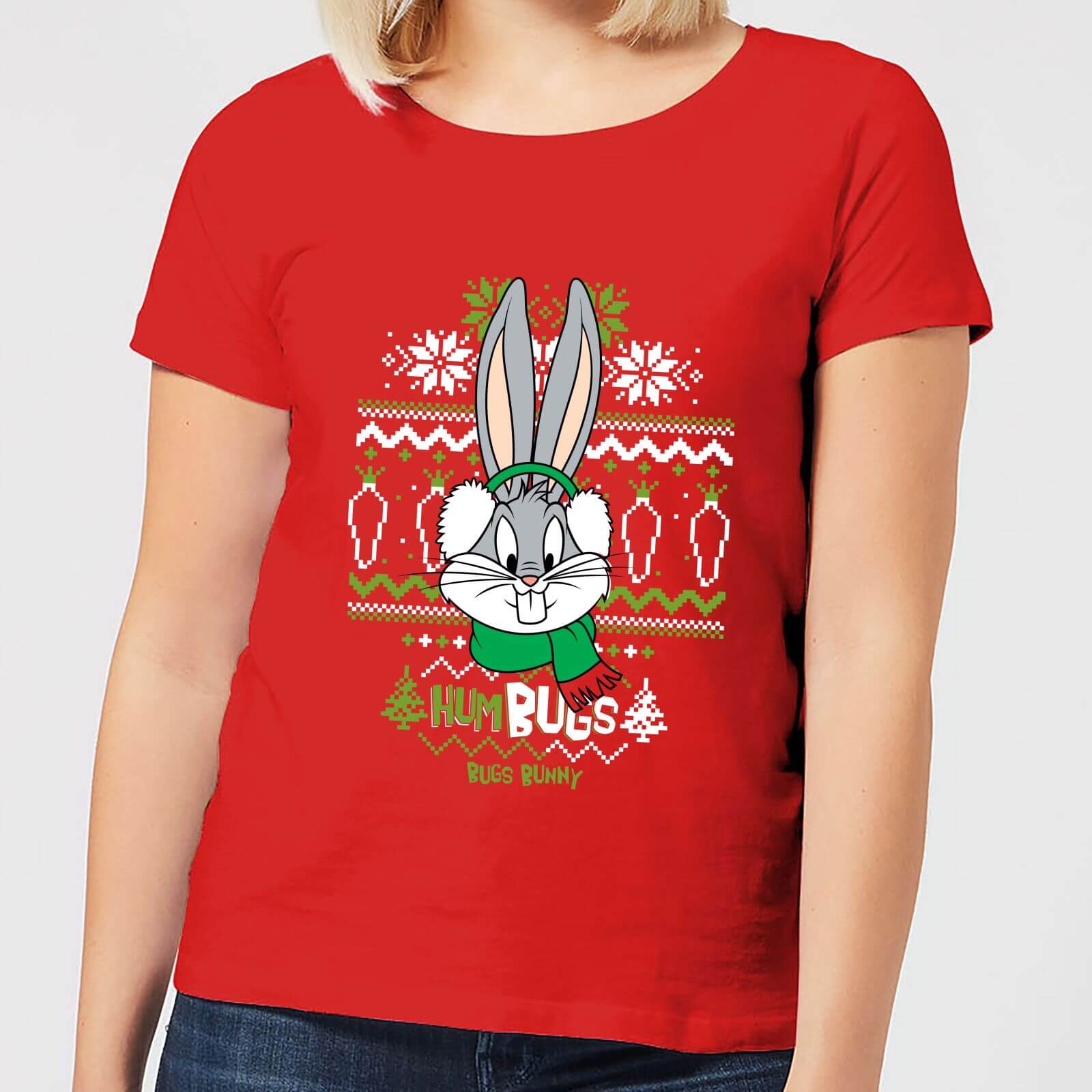 Looney Tunes Bugs Bunny Knit Women's Christmas T-Shirt - Red - S - Red