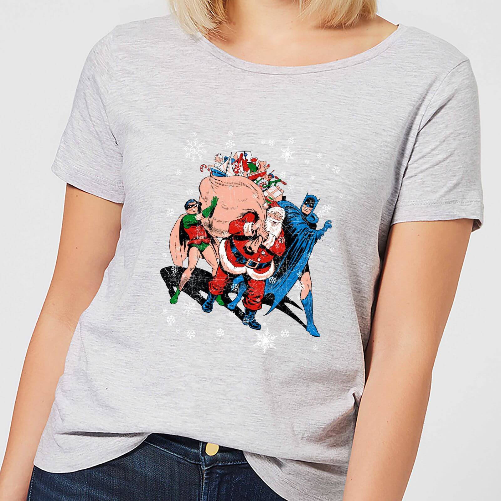DC Comics Batman Robin Santa Claus Women's Christmas T-Shirt in Grey - S - Grey