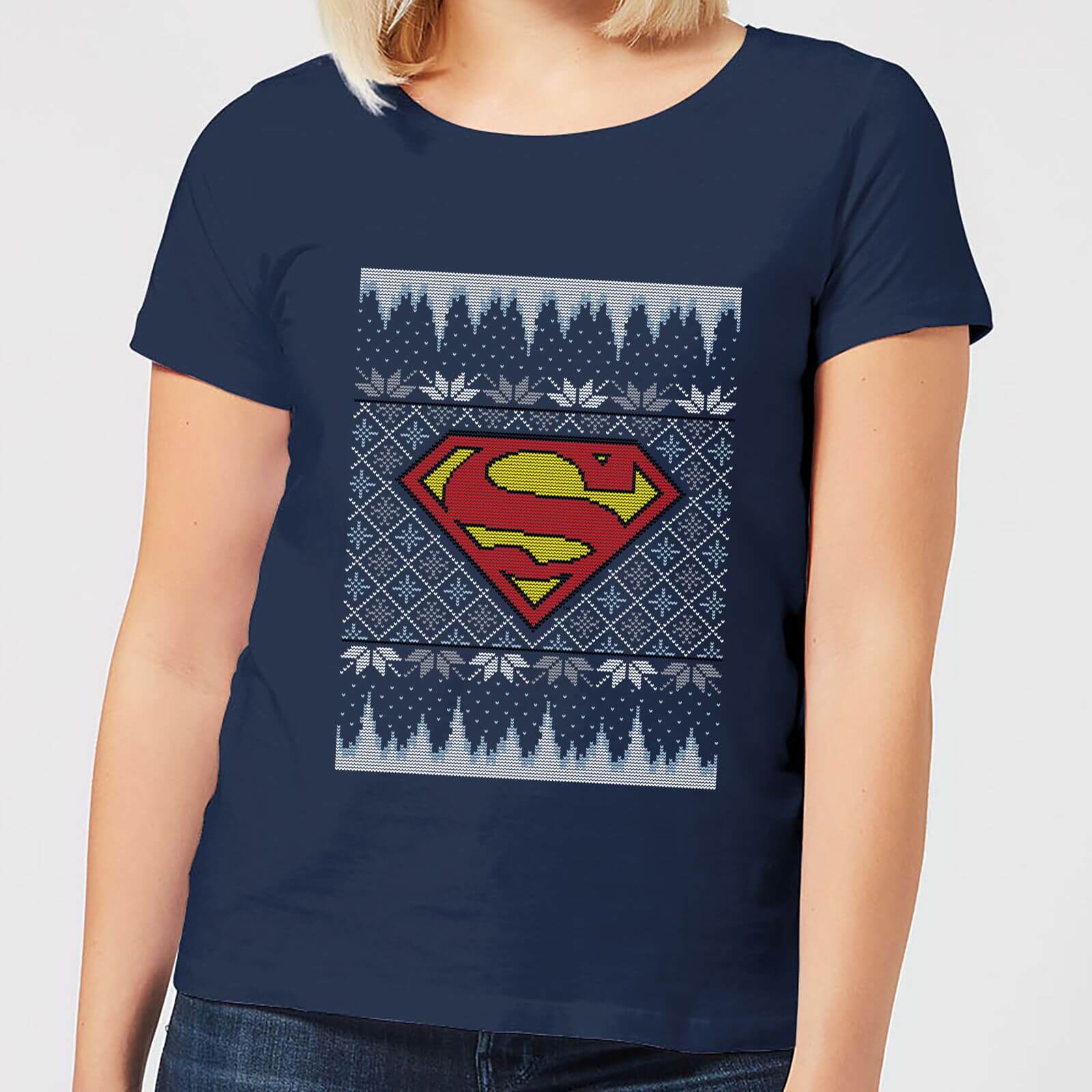 DC Superman Knit Women's Christmas T-Shirt - Navy - S - Navy