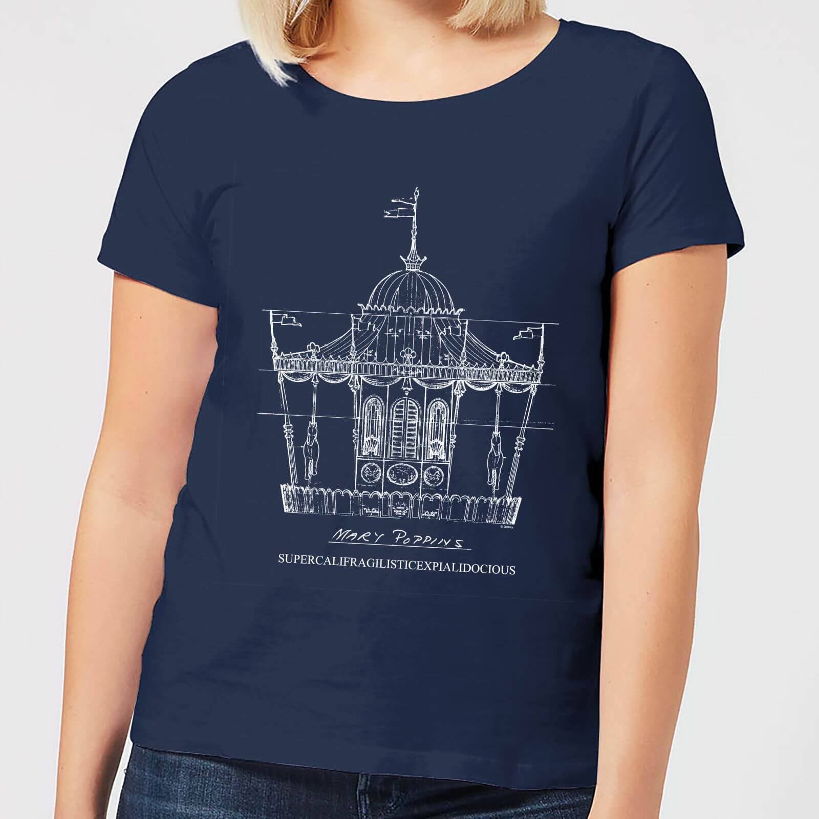 Mary Poppins Carousel Sketch Women's Christmas T-Shirt - Navy - S
