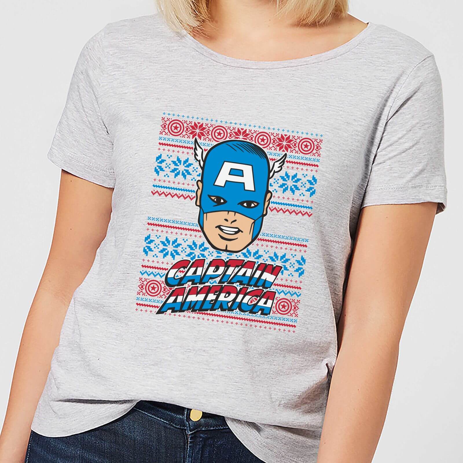 Marvel Captain America Face Women's Christmas T-Shirt - Grey - XL - Grey