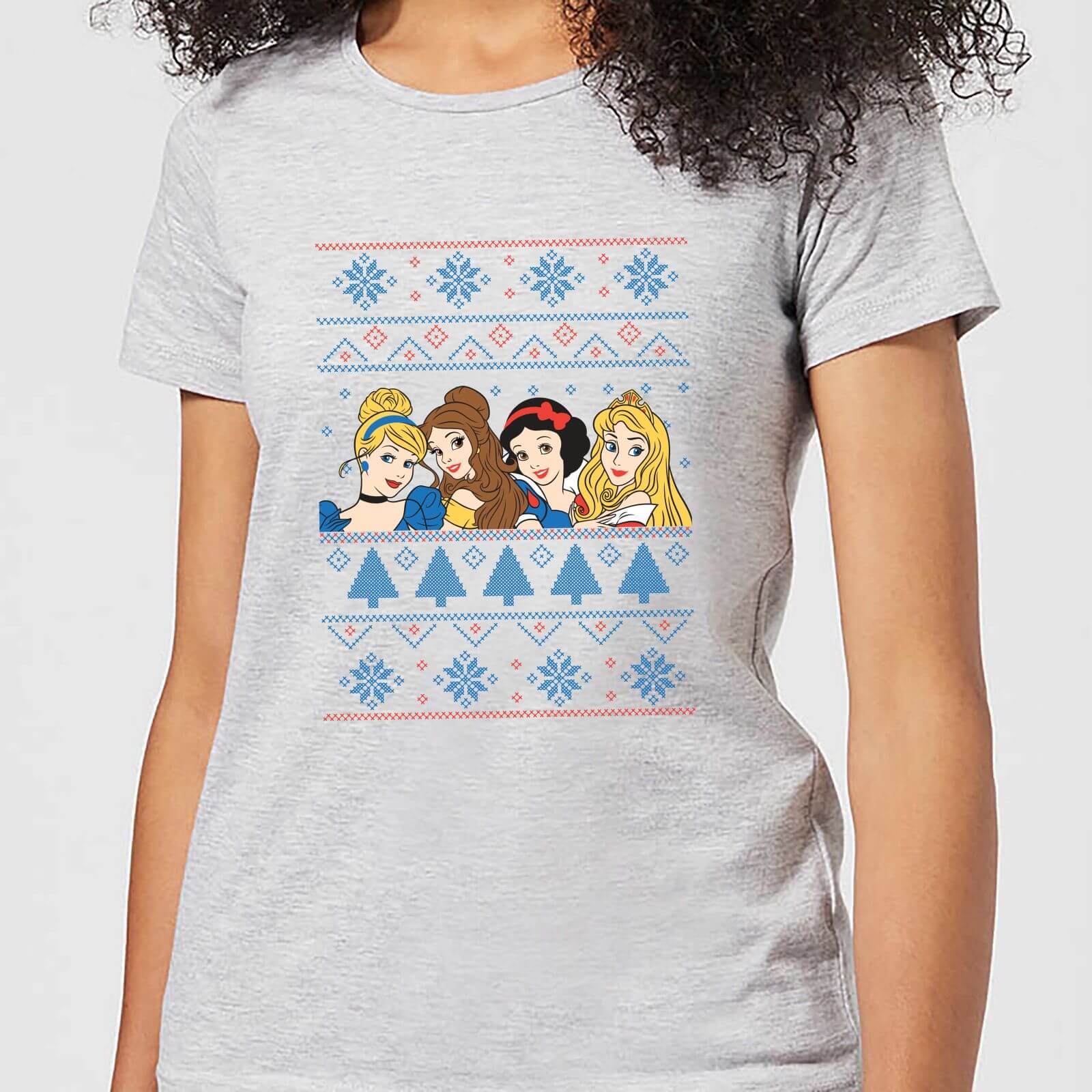 Disney Princess Faces Women's Christmas T-Shirt - Grey - S