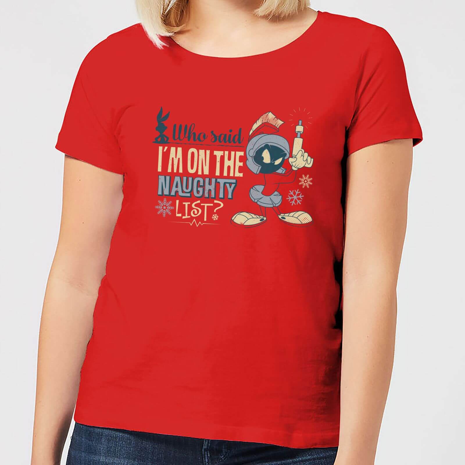 Looney Tunes Martian Who Said Im On The Naughty List Women's Christmas T-Shirt - Red - M - Red