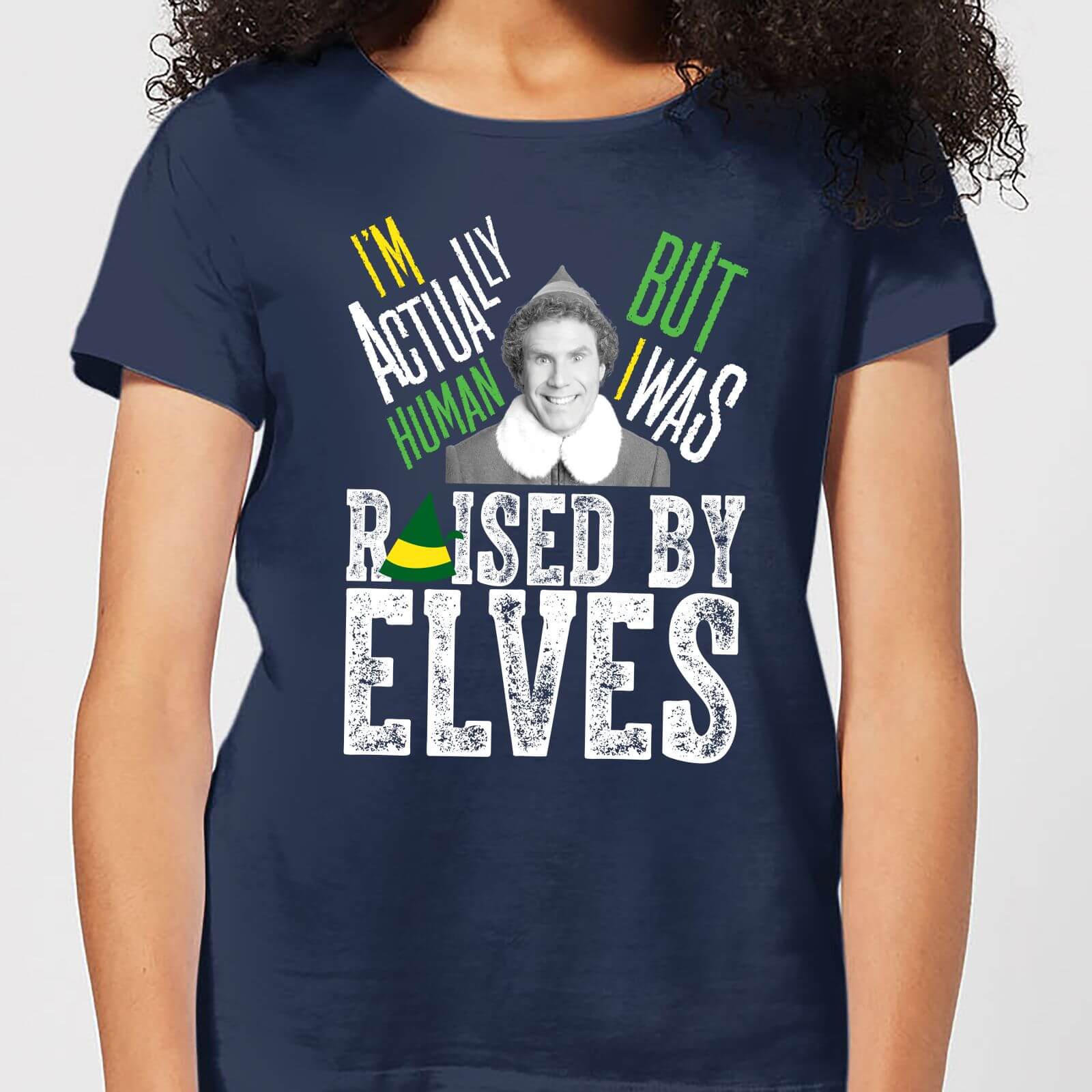 Elf Raised By Elves Women's Christmas T-Shirt - Navy - S